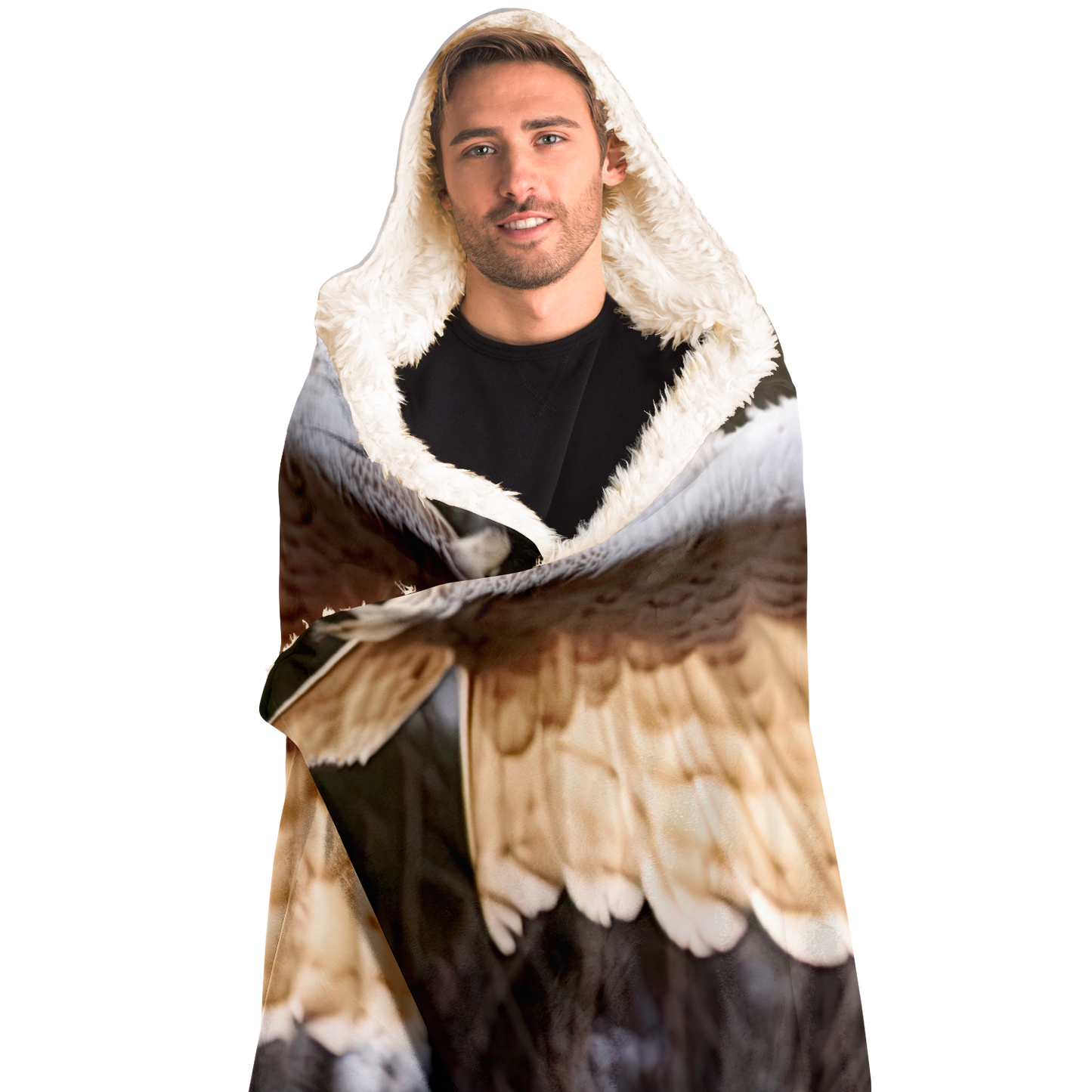 Ivory Winged Lynx Hooded Blanket