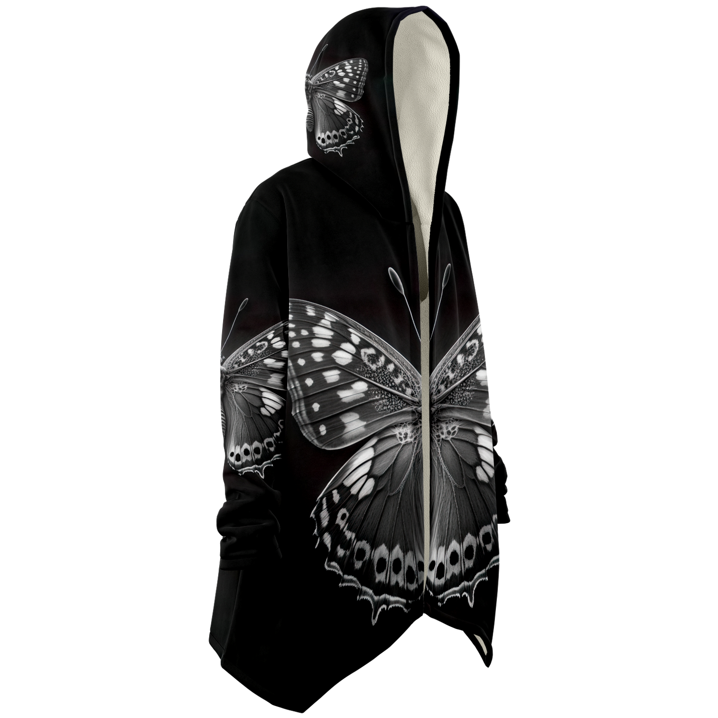 Black And White Macro Butterfly Microfleece Cloak