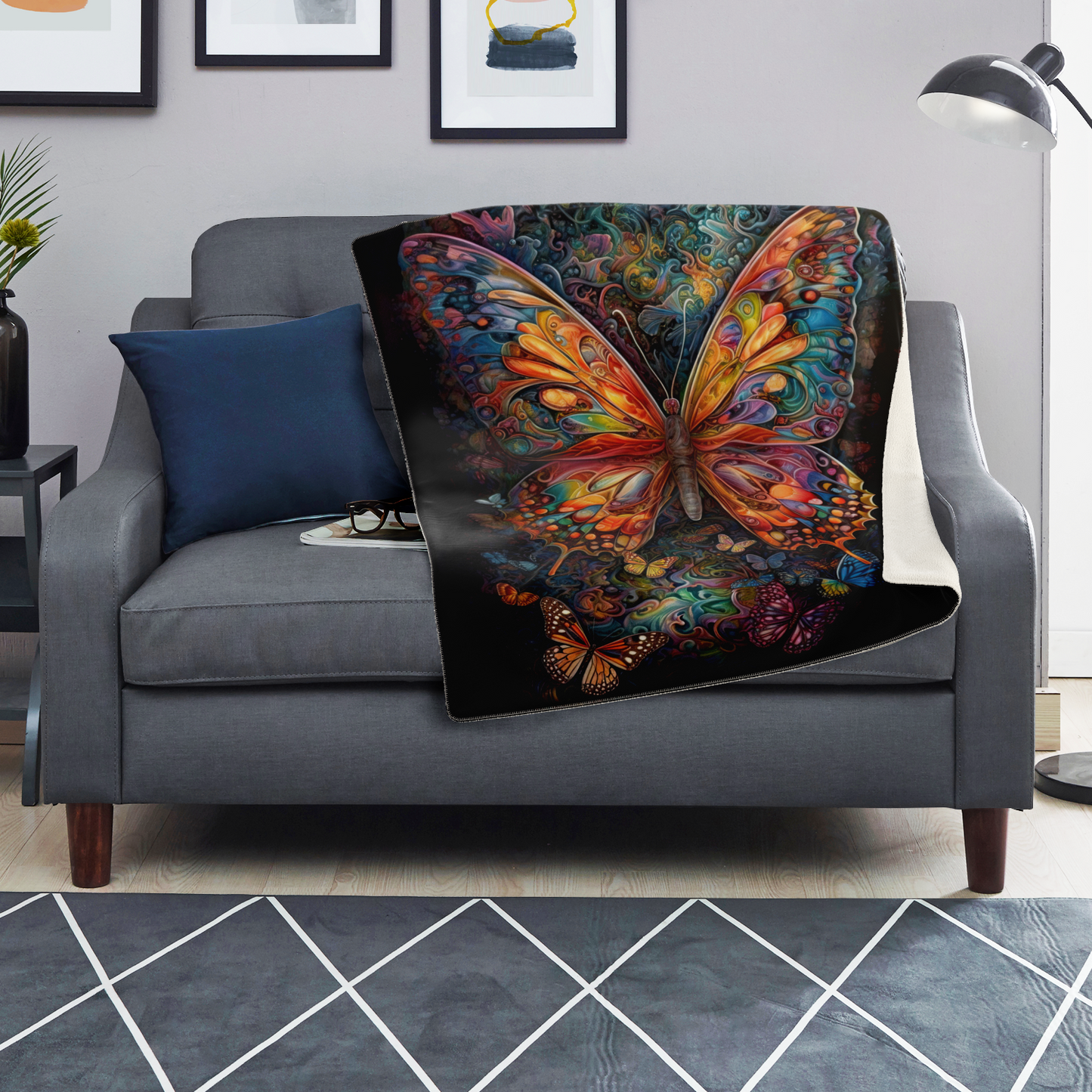 Psychedelic Monarch Premium Microfleece Blanket