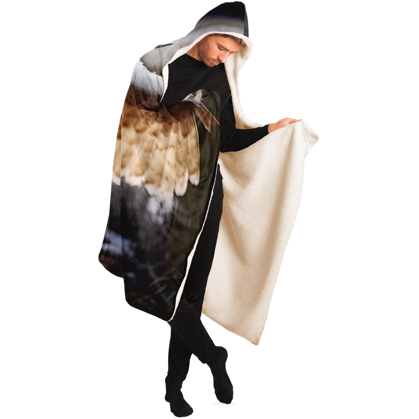 Ivory Winged Lynx Hooded Blanket