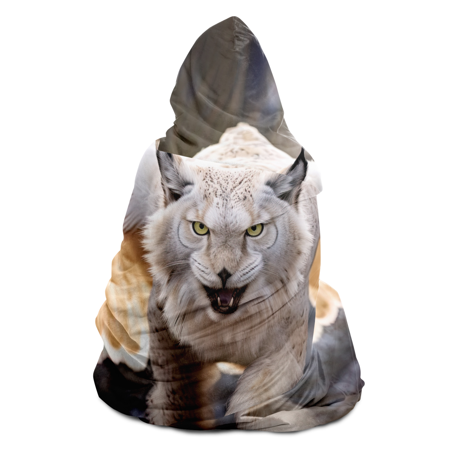 Ivory Winged Lynx Hooded Blanket