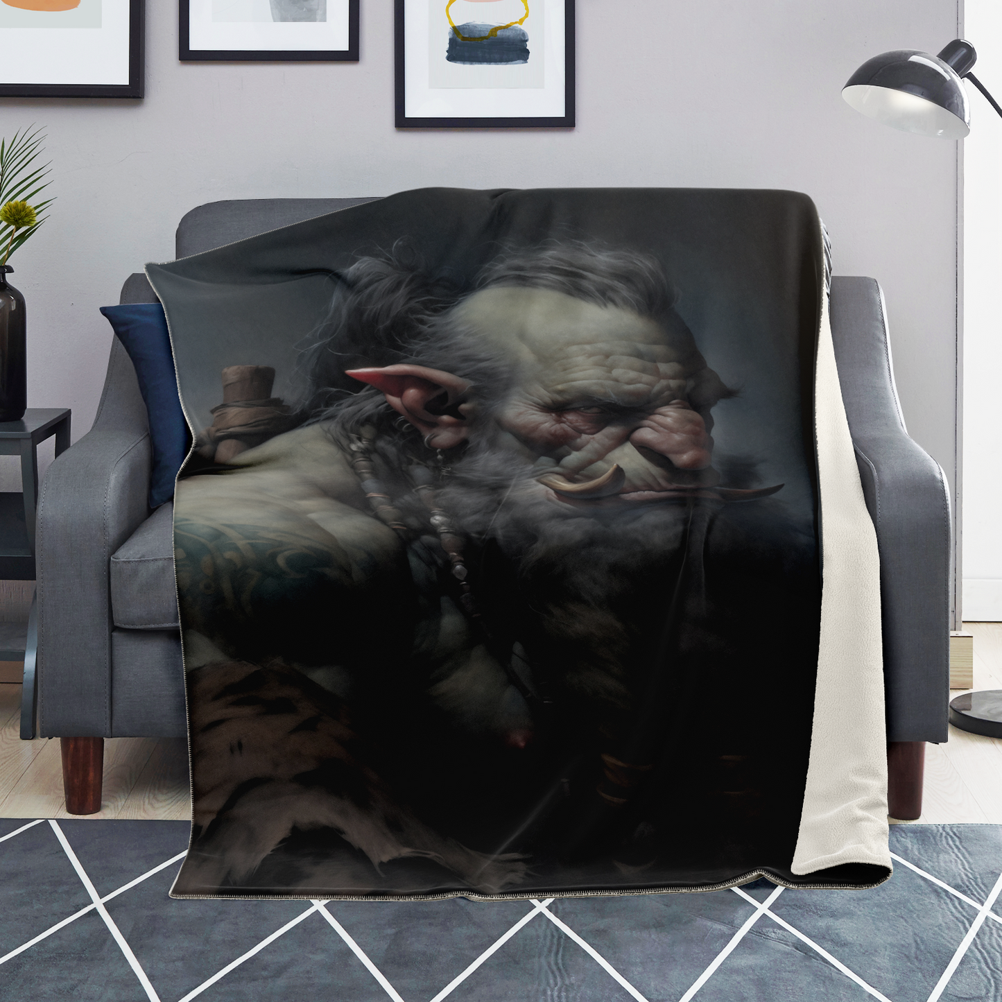 Troll Warrior Portrait Premium Microfleece Blanket