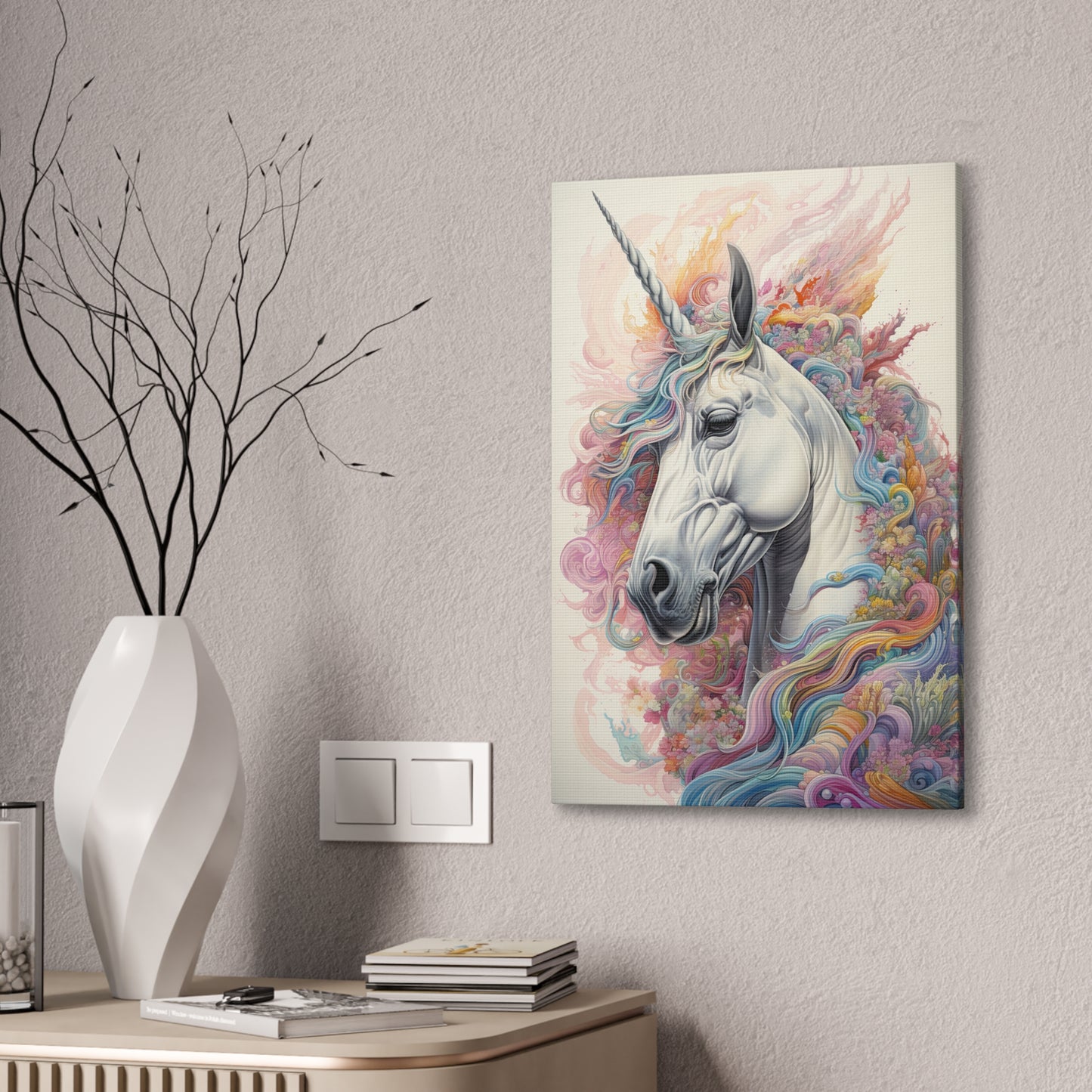 "Fluro Unicorn" Canvas Stretched, 0.75" - Print