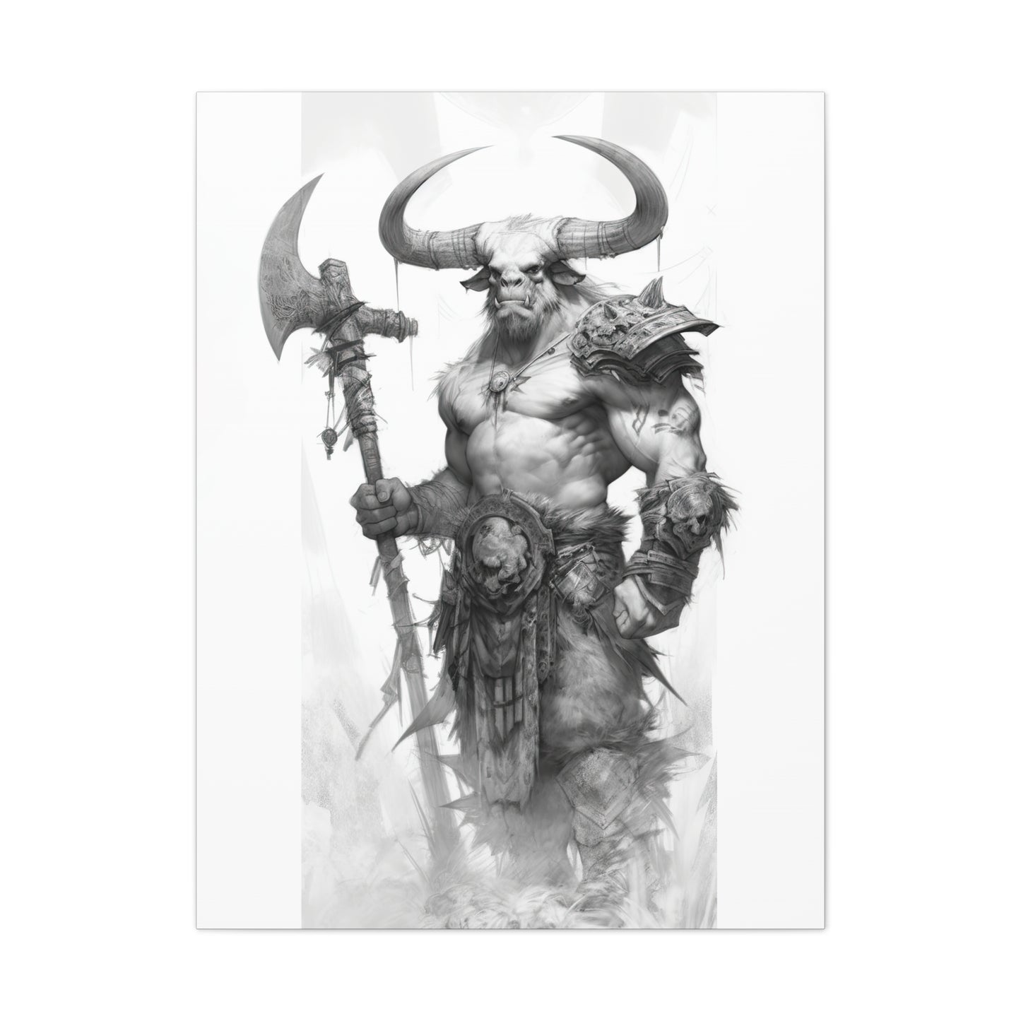 "Minotaur Viking Sketch" Canvas Stretched, 0.75" - Print