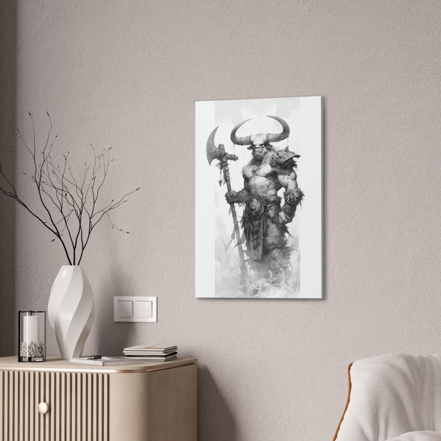 "Minotaur Viking Sketch" Canvas Stretched, 0.75" - Print