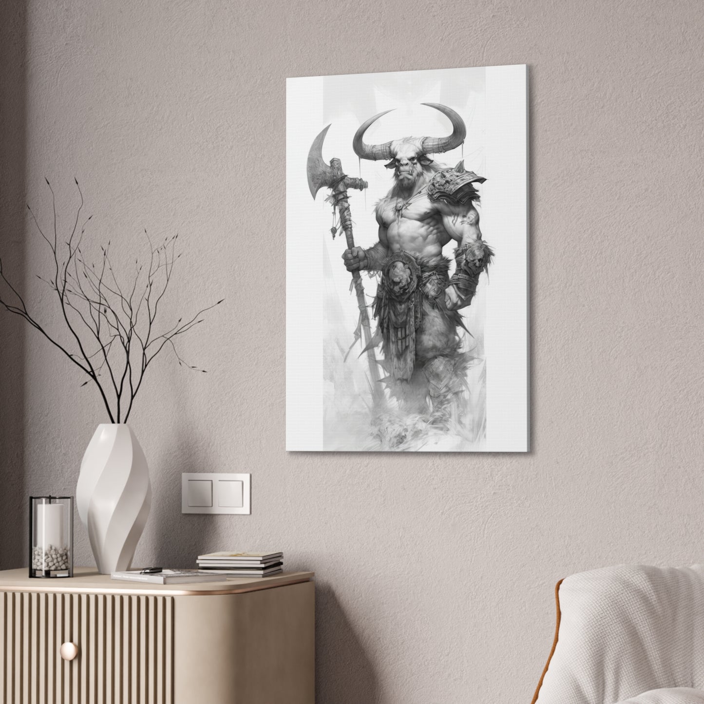 "Minotaur Viking Sketch" Canvas Stretched, 0.75" - Print