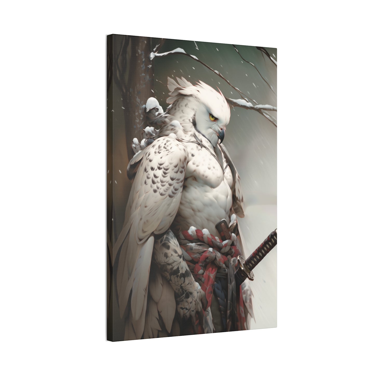 "Red & White Falcon Owl Samurai" Canvas Stretched, 0.75" - Print