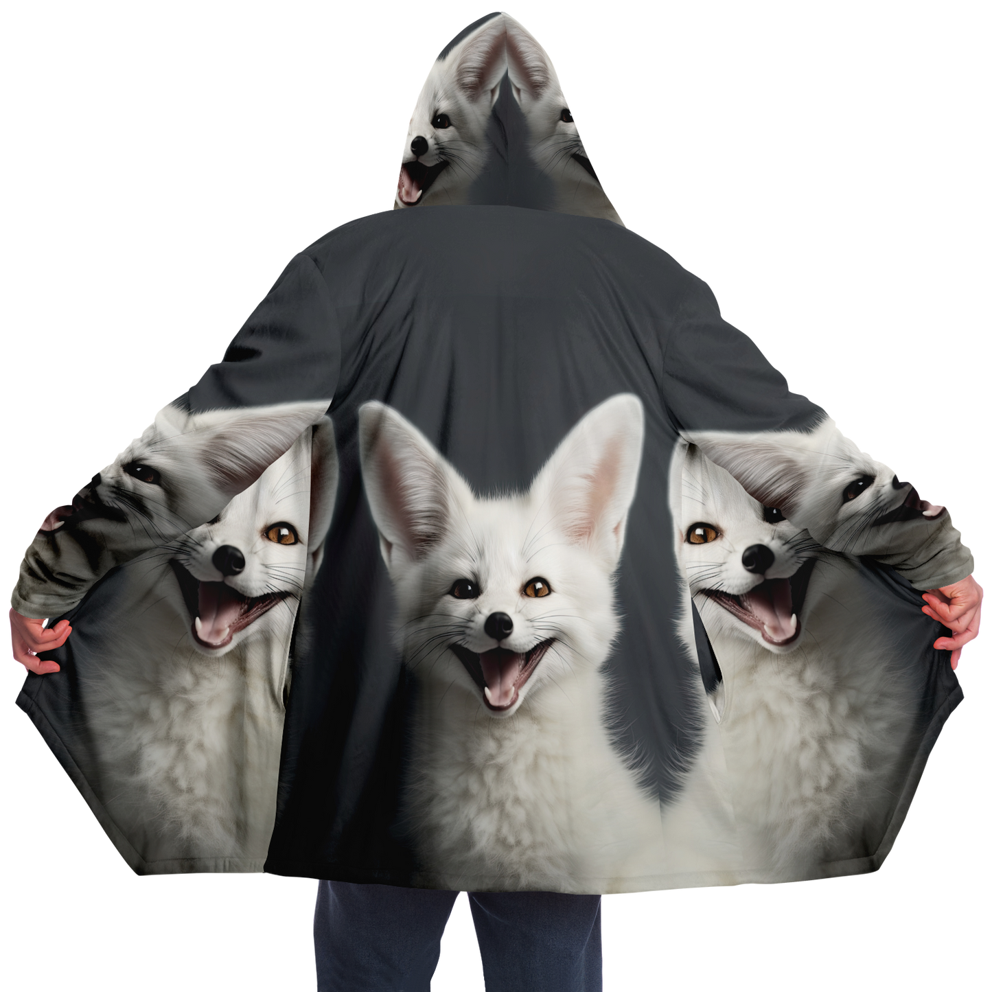 Happy White Fennec Fox Microfleece Cloak