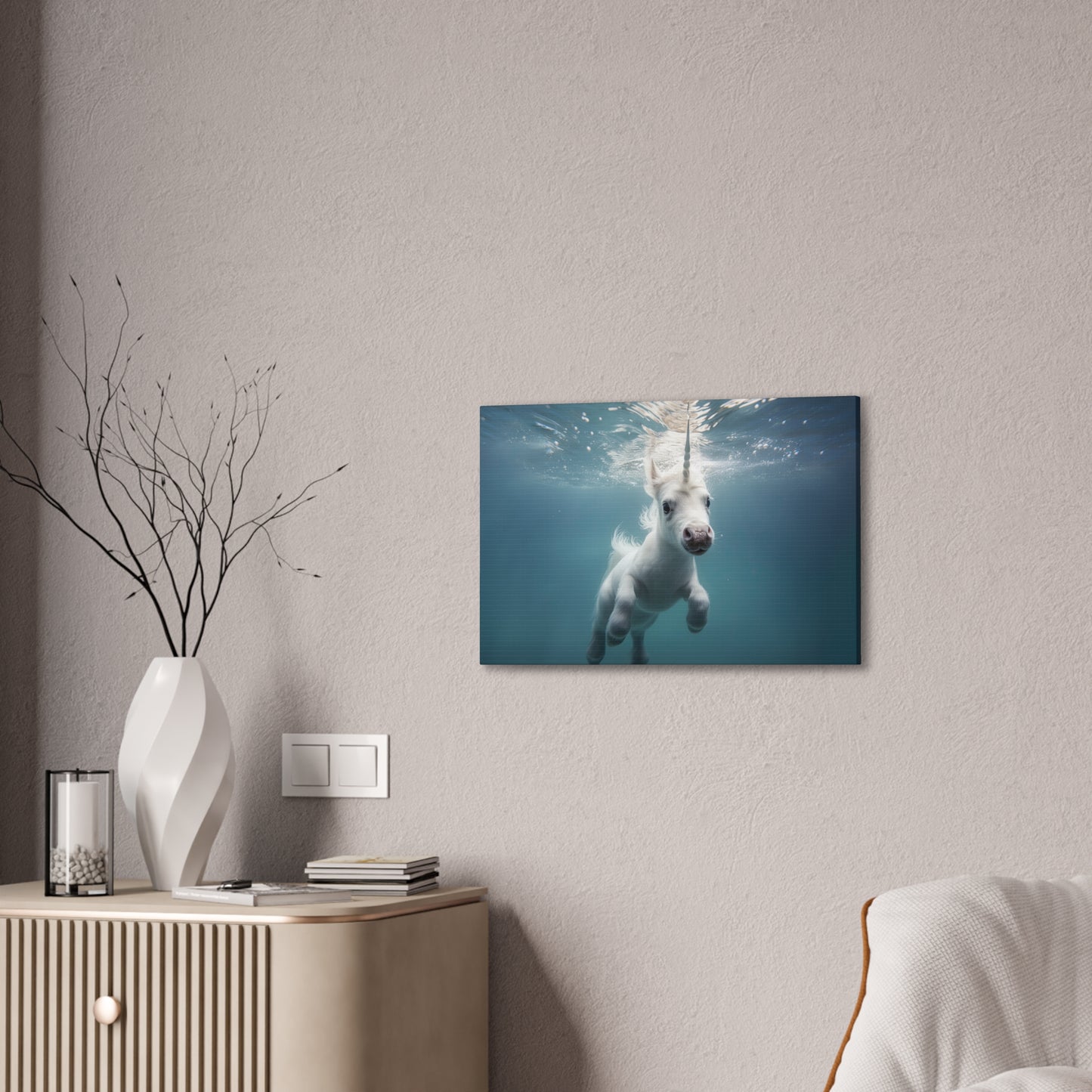 "Unicorns Aquatic Escapade"  Canvas Stretched, 0.75" - Print