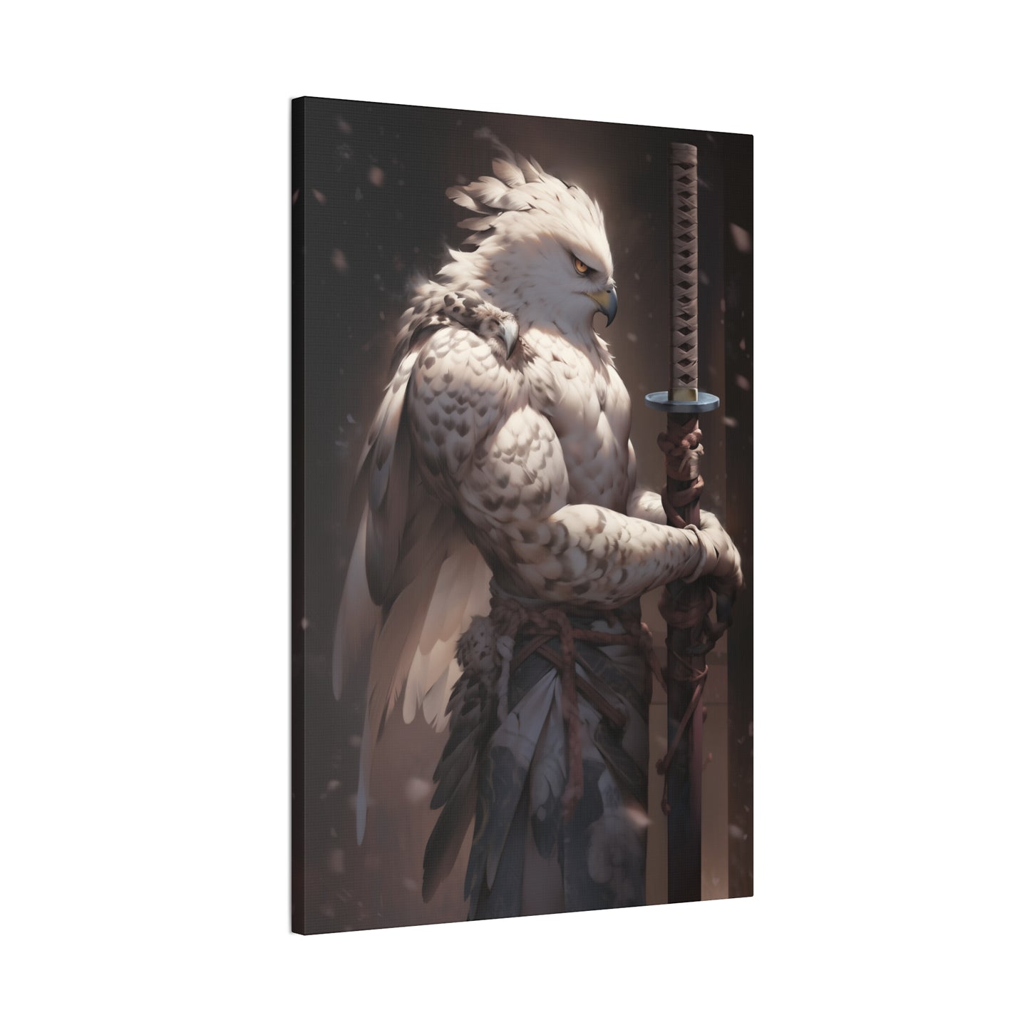 "Brown & White Falcon Owl Samurai" Canvas Stretched, 0.75" - Print