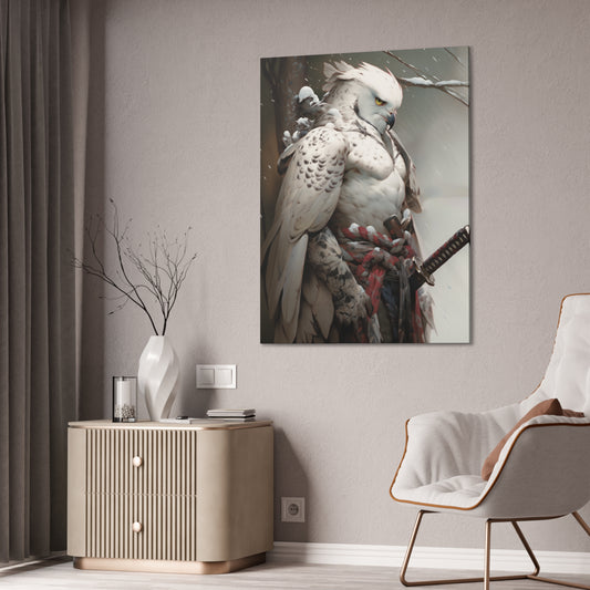 "Red & White Falcon Owl Samurai" Canvas Stretched, 0.75" - Print