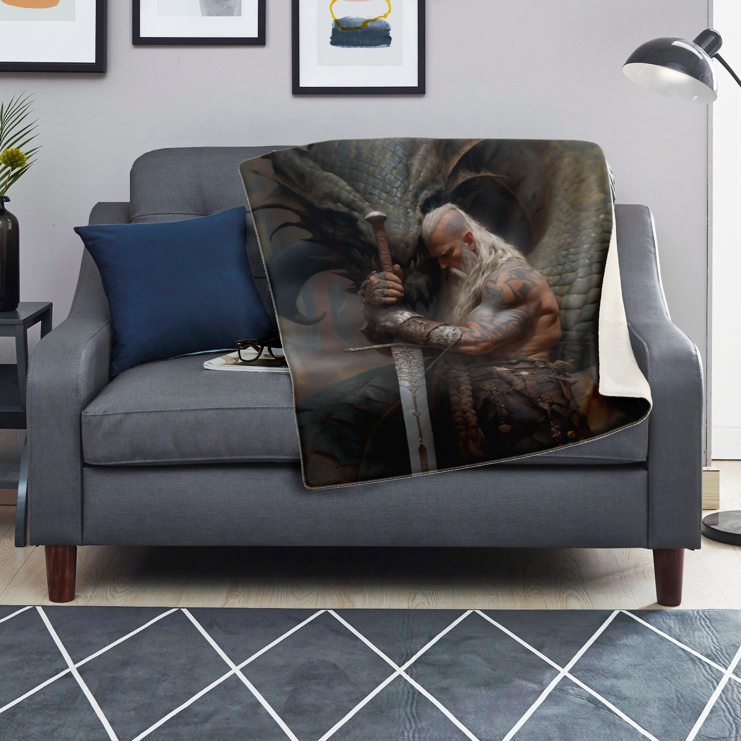 A Viking And His Dragon Premium Microfleece Blanket