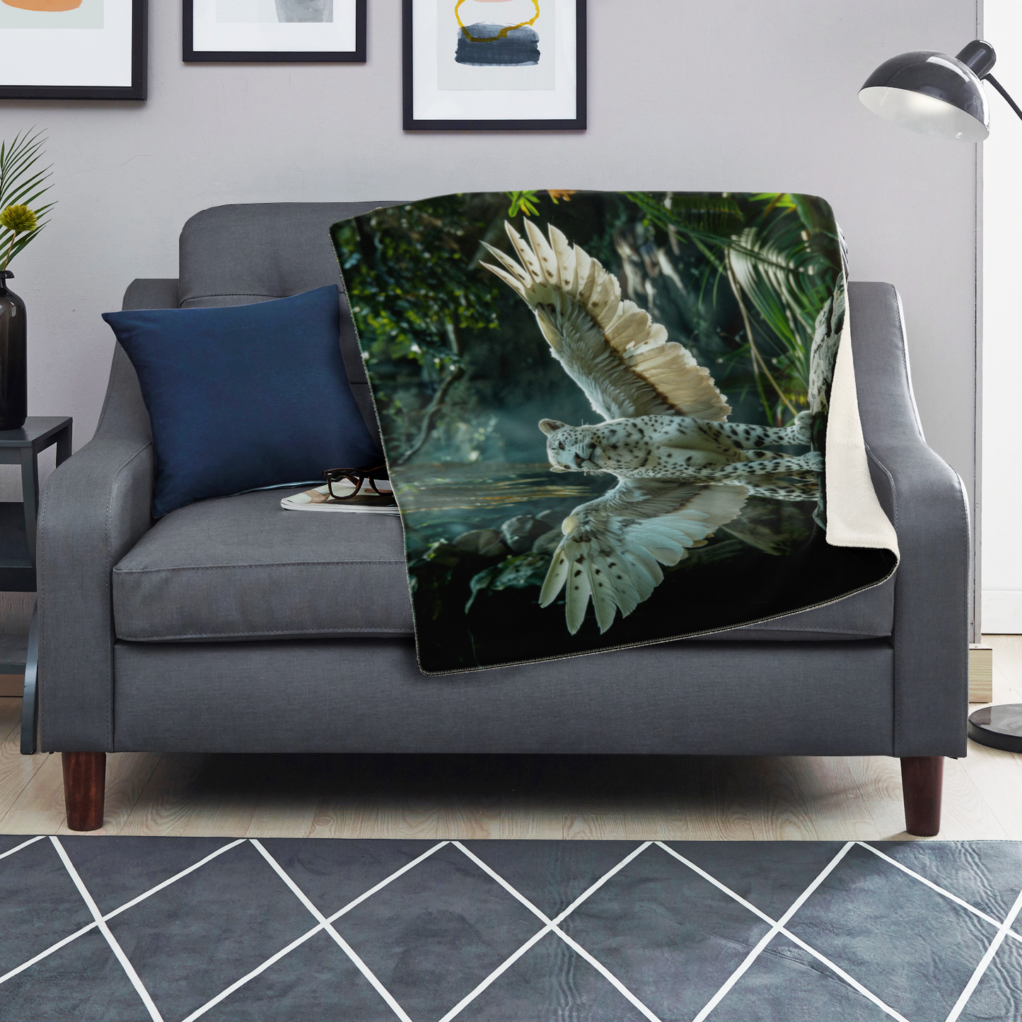 Premium Microfleece Winged Panther Blanket