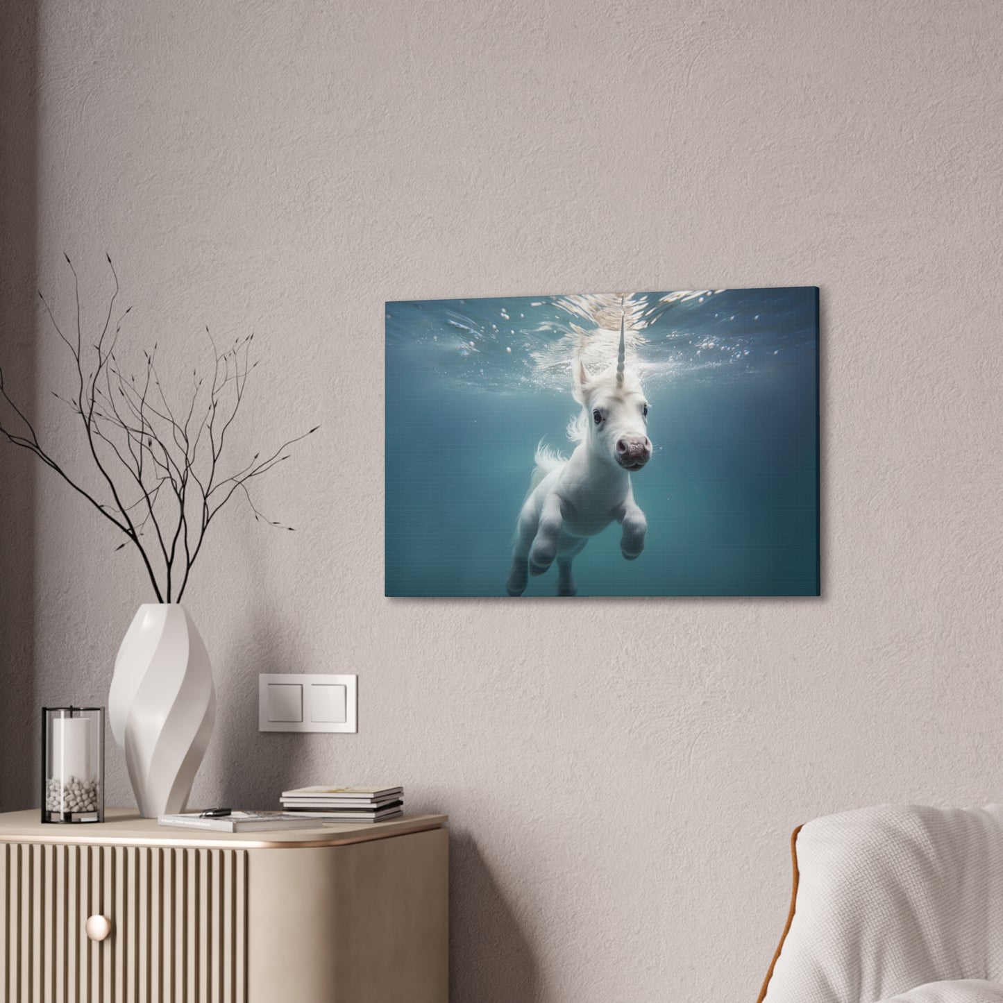 "Unicorns Aquatic Escapade"  Canvas Stretched, 0.75" - Print