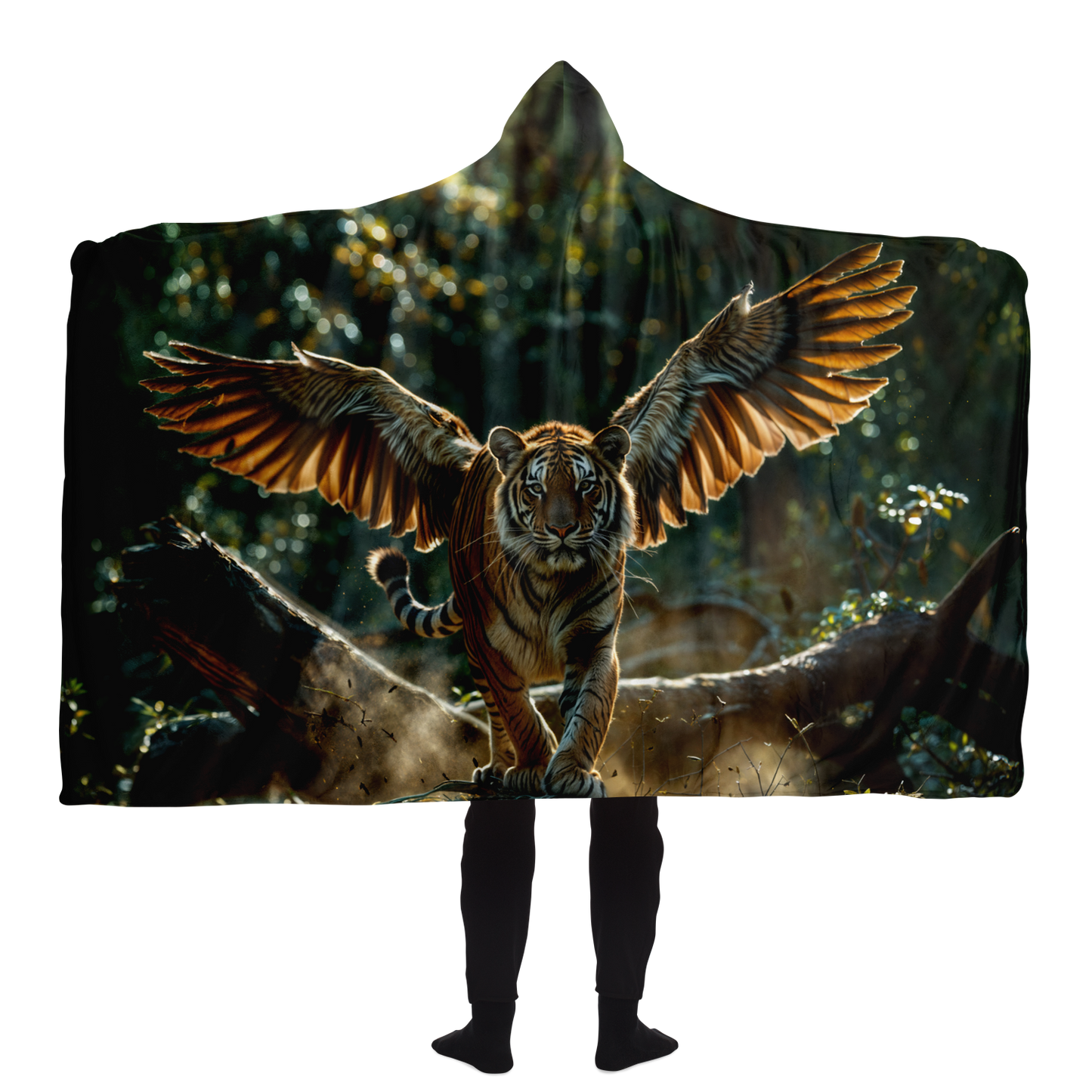 Winged Jungle Tiger Hooded Blanket Sherpa