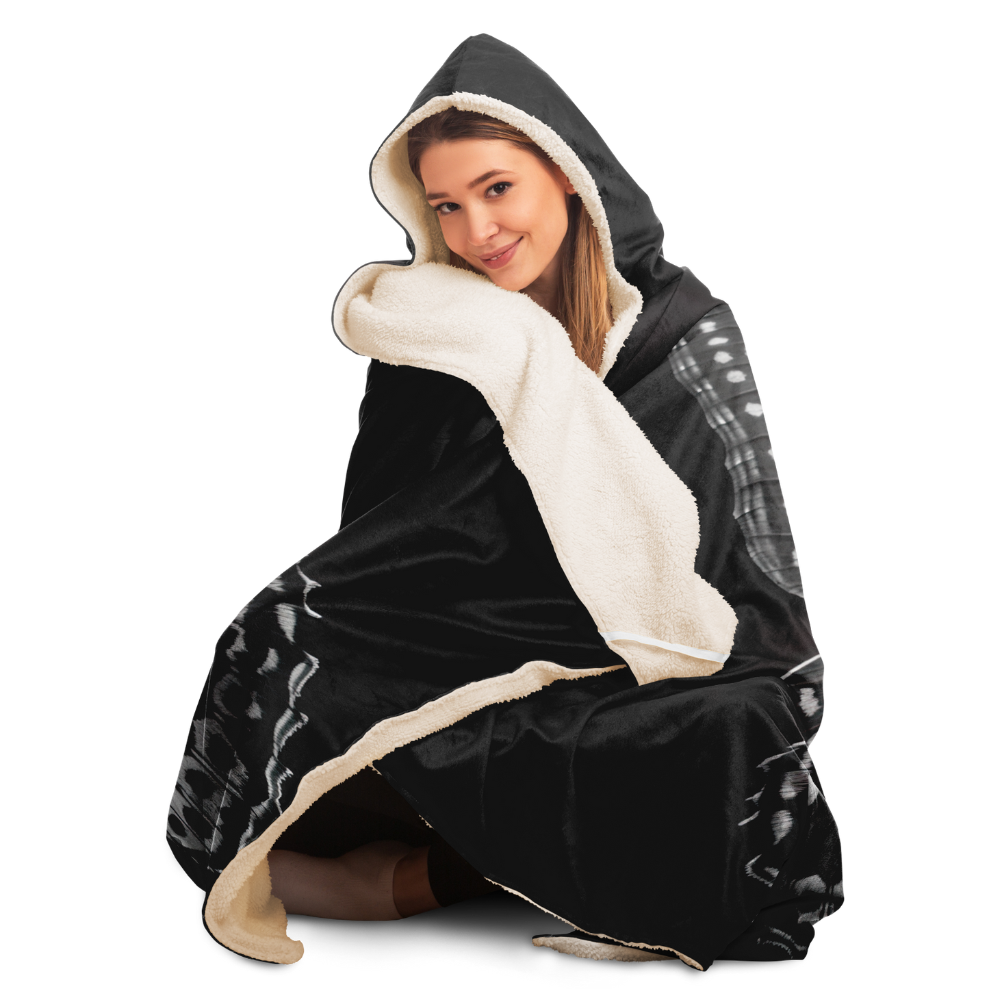 Black And White Macro Butterfly Hooded Blanket