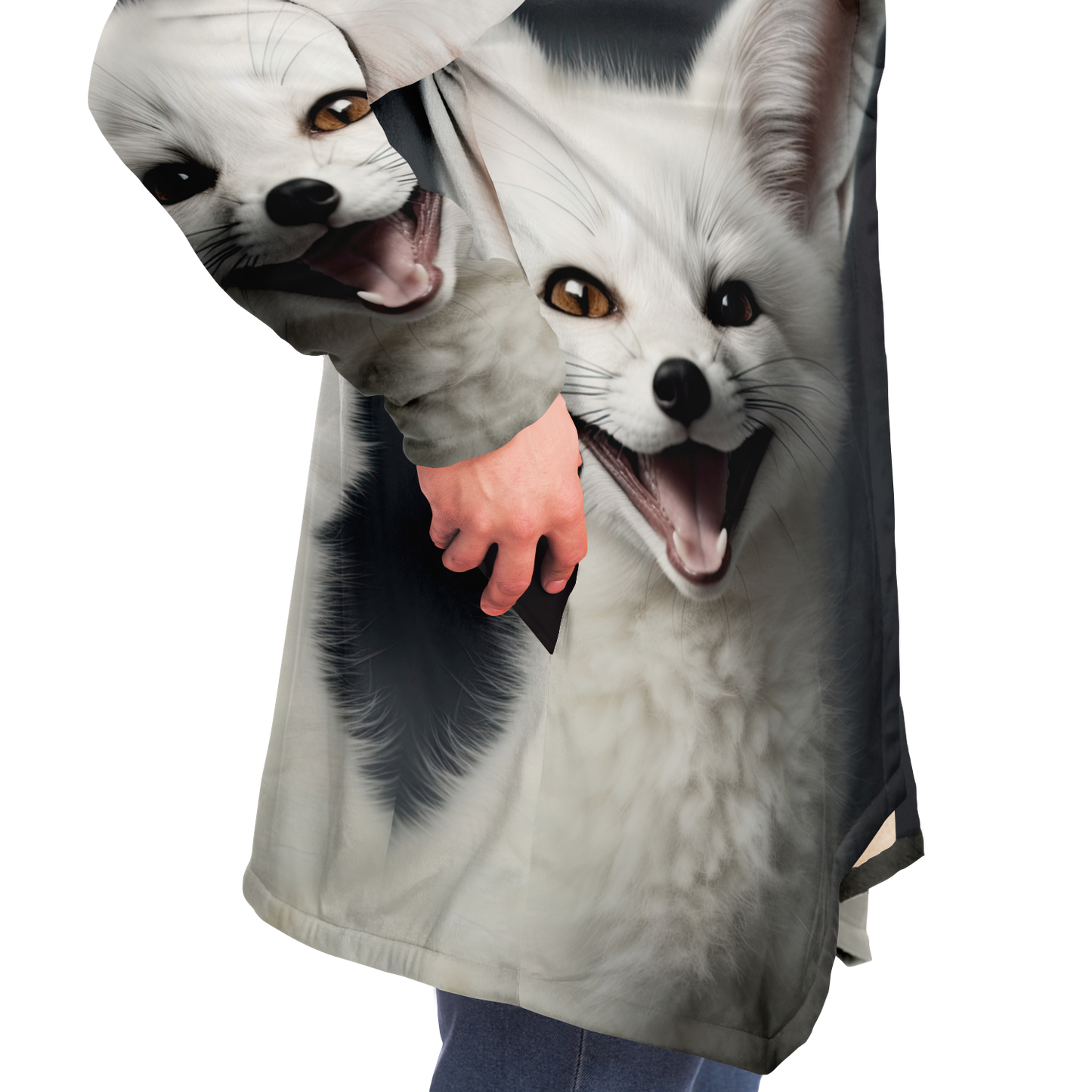 Happy White Fennec Fox Microfleece Cloak