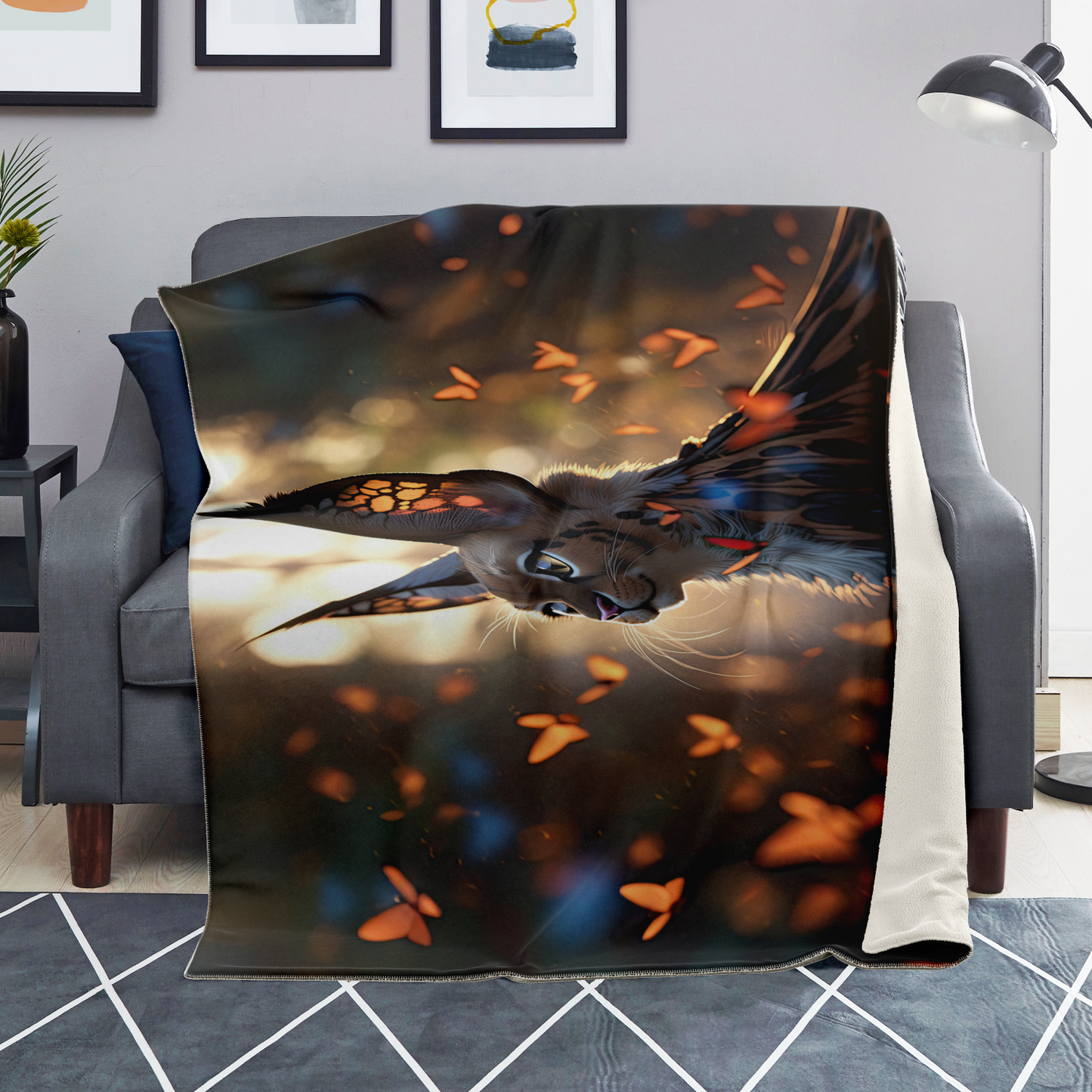 Premium Butterfly Cat Microfleece Blanket