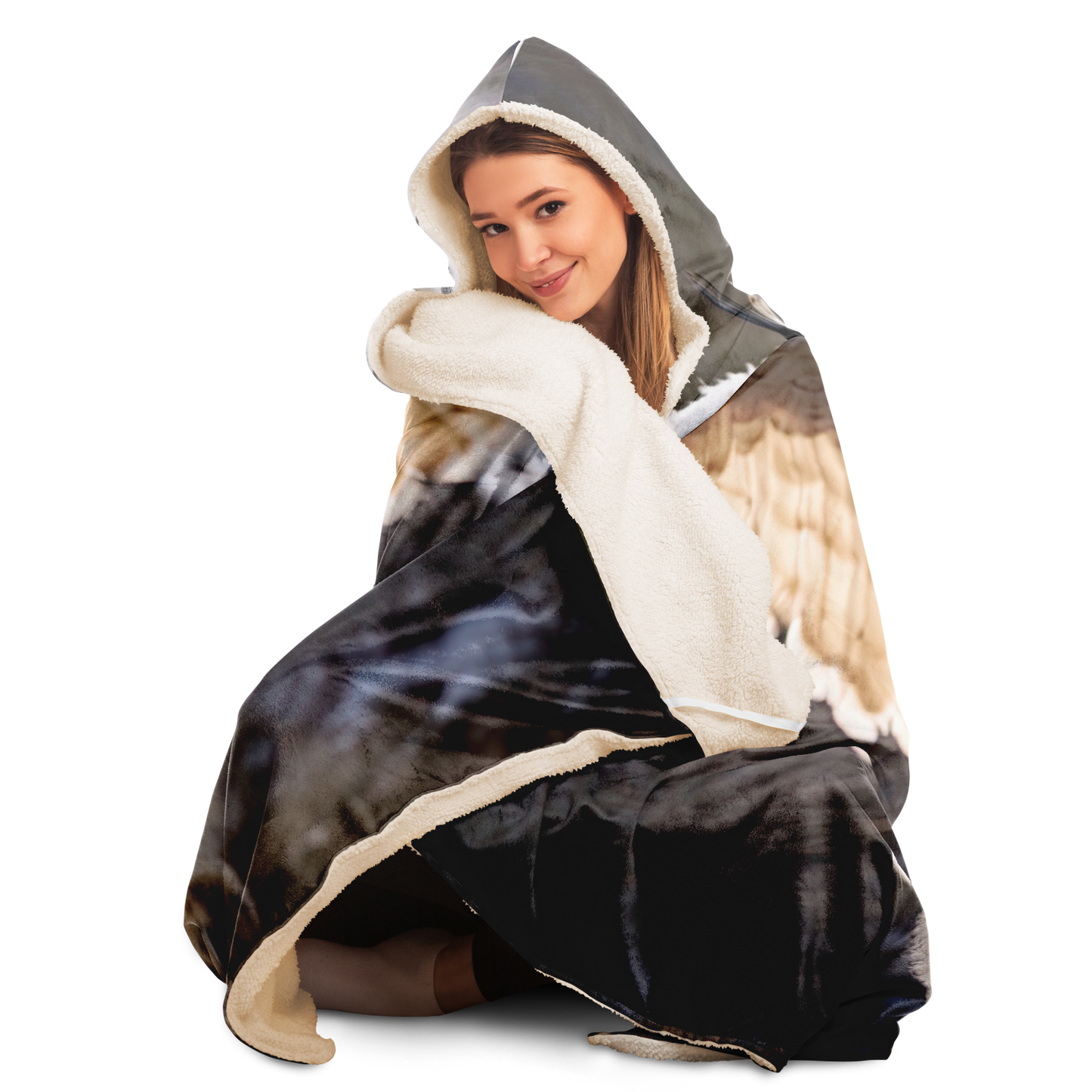 Ivory Winged Lynx Hooded Blanket