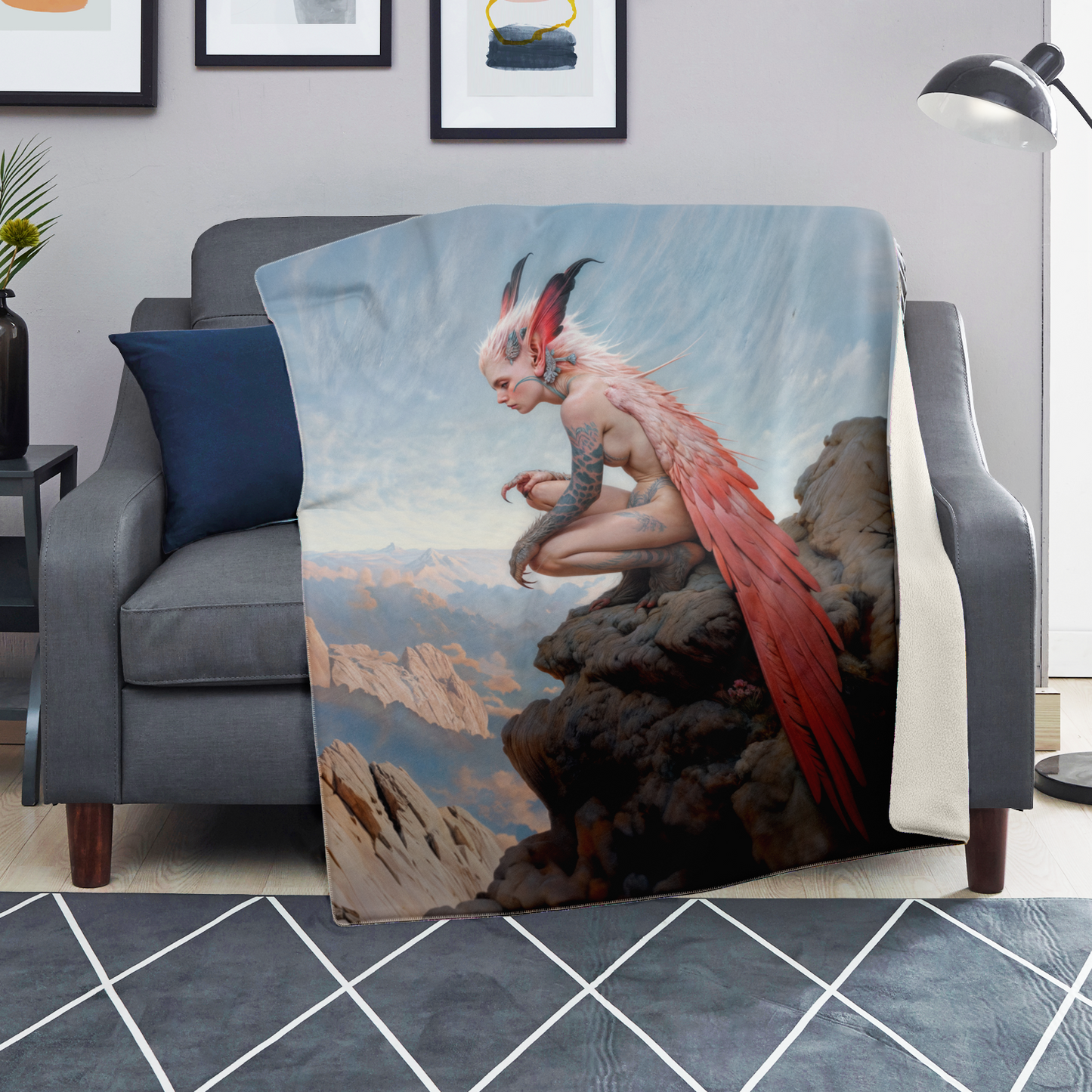 The Crimson Harpy's Oath Premium Microfleece Blanket