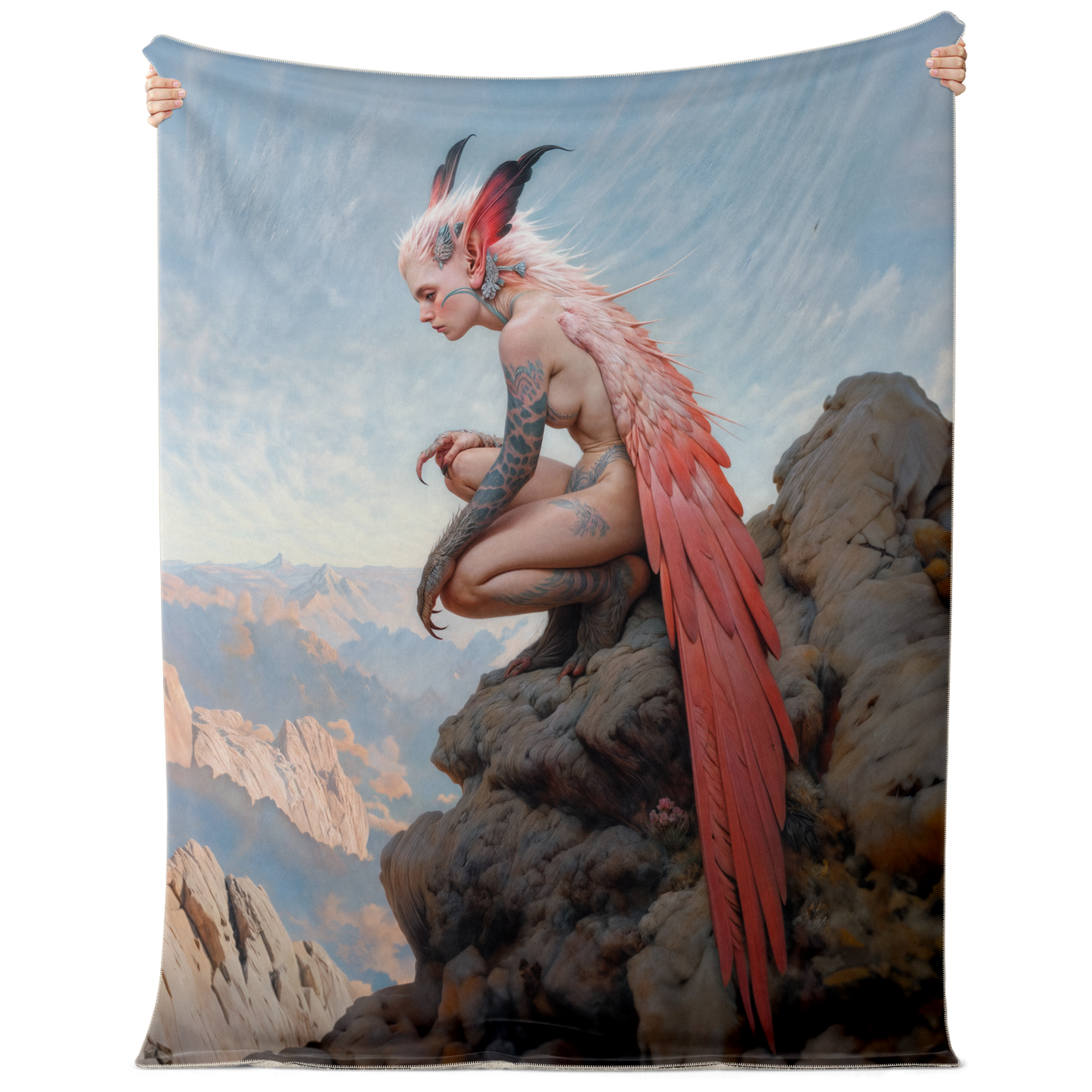 The Crimson Harpy's Oath Premium Microfleece Blanket