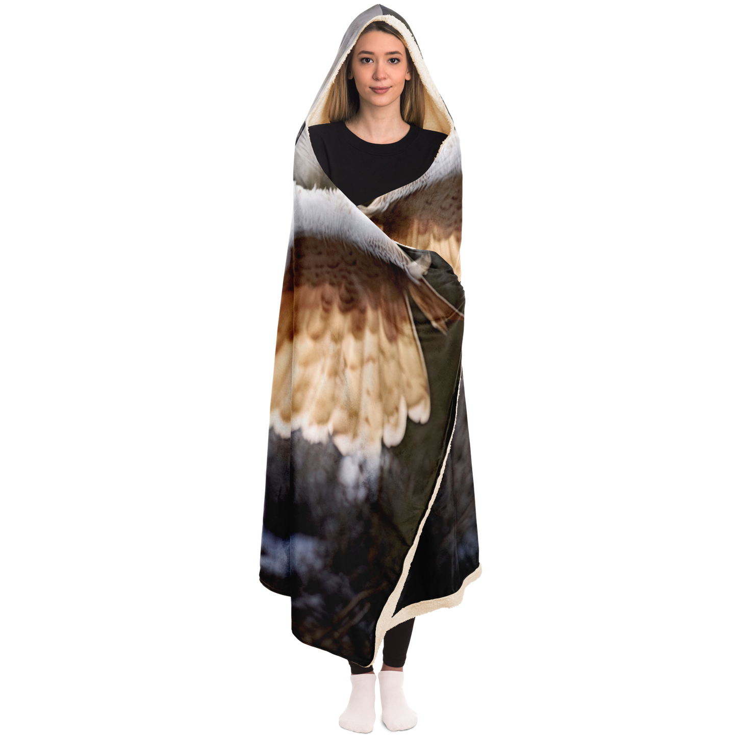 Ivory Winged Lynx Hooded Blanket