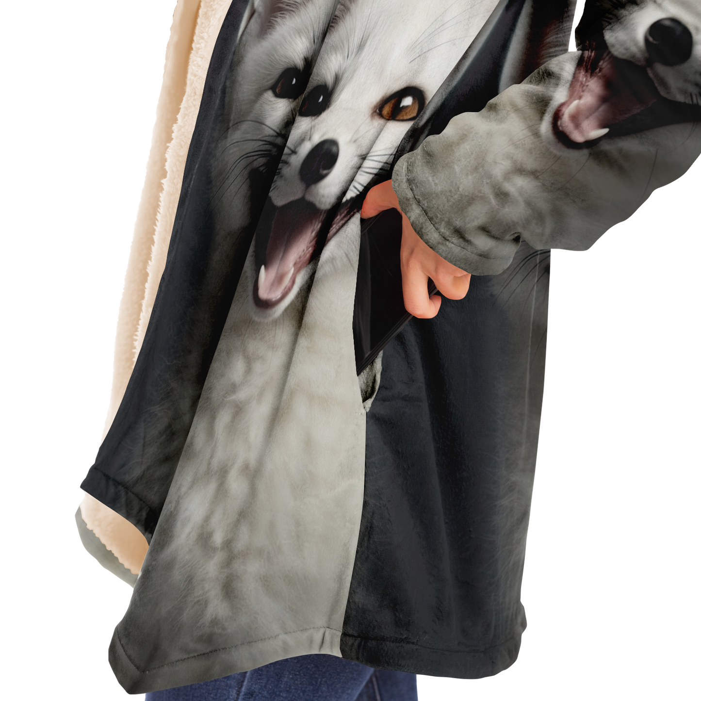 Happy White Fennec Fox Microfleece Cloak