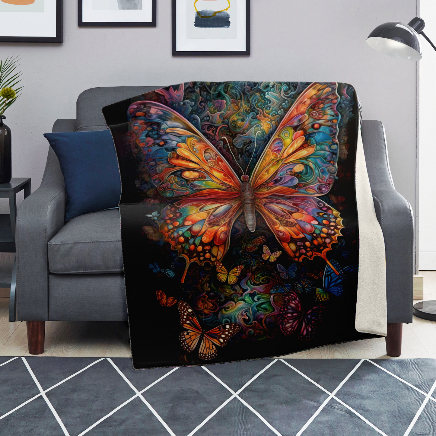 Psychedelic Monarch Premium Microfleece Blanket