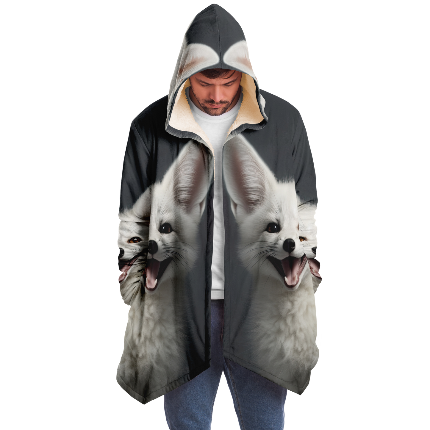 Happy White Fennec Fox Microfleece Cloak