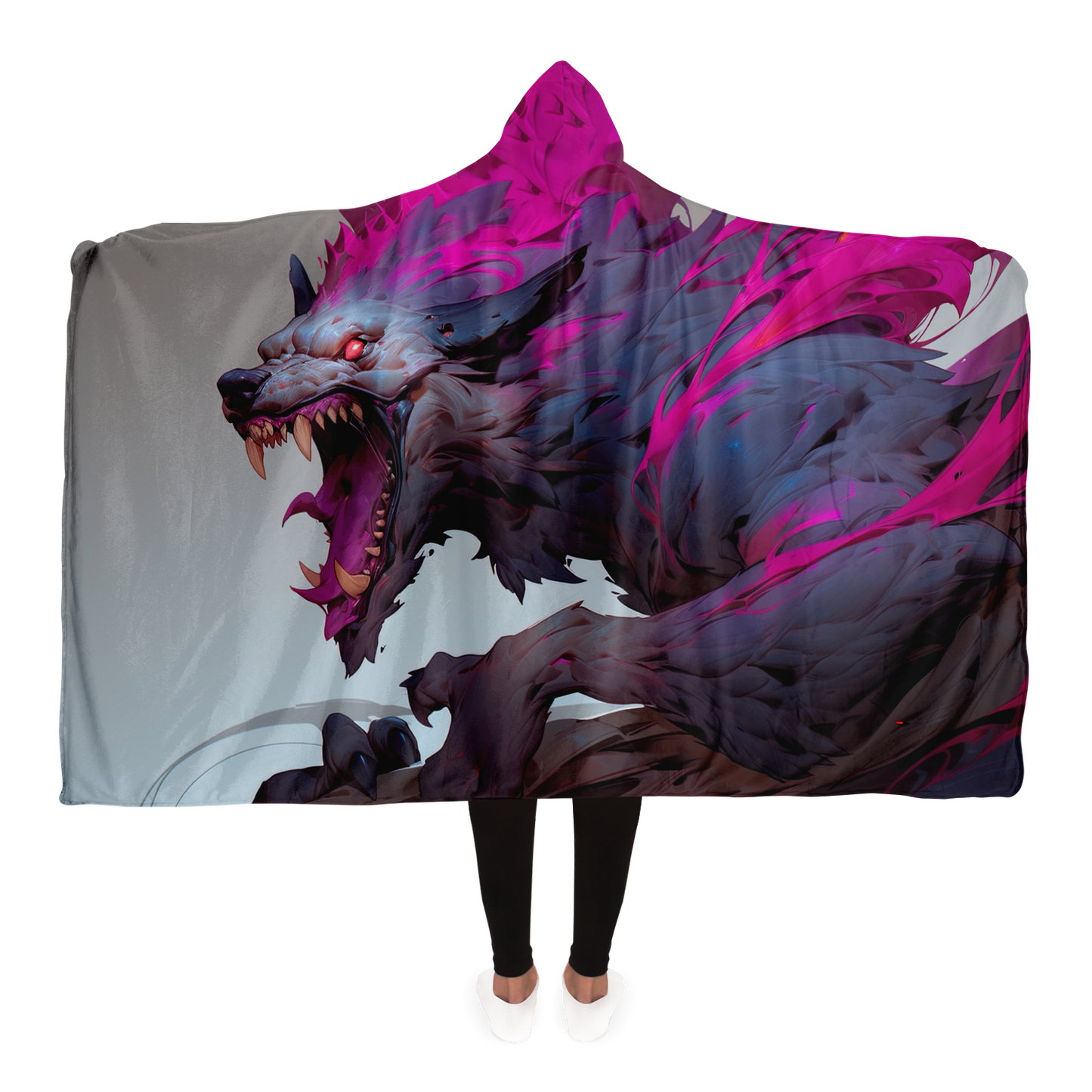 Neon Nightmare Zombie Wolf  Hooded Blanket