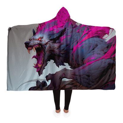 Neon Nightmare Zombie Wolf  Hooded Blanket