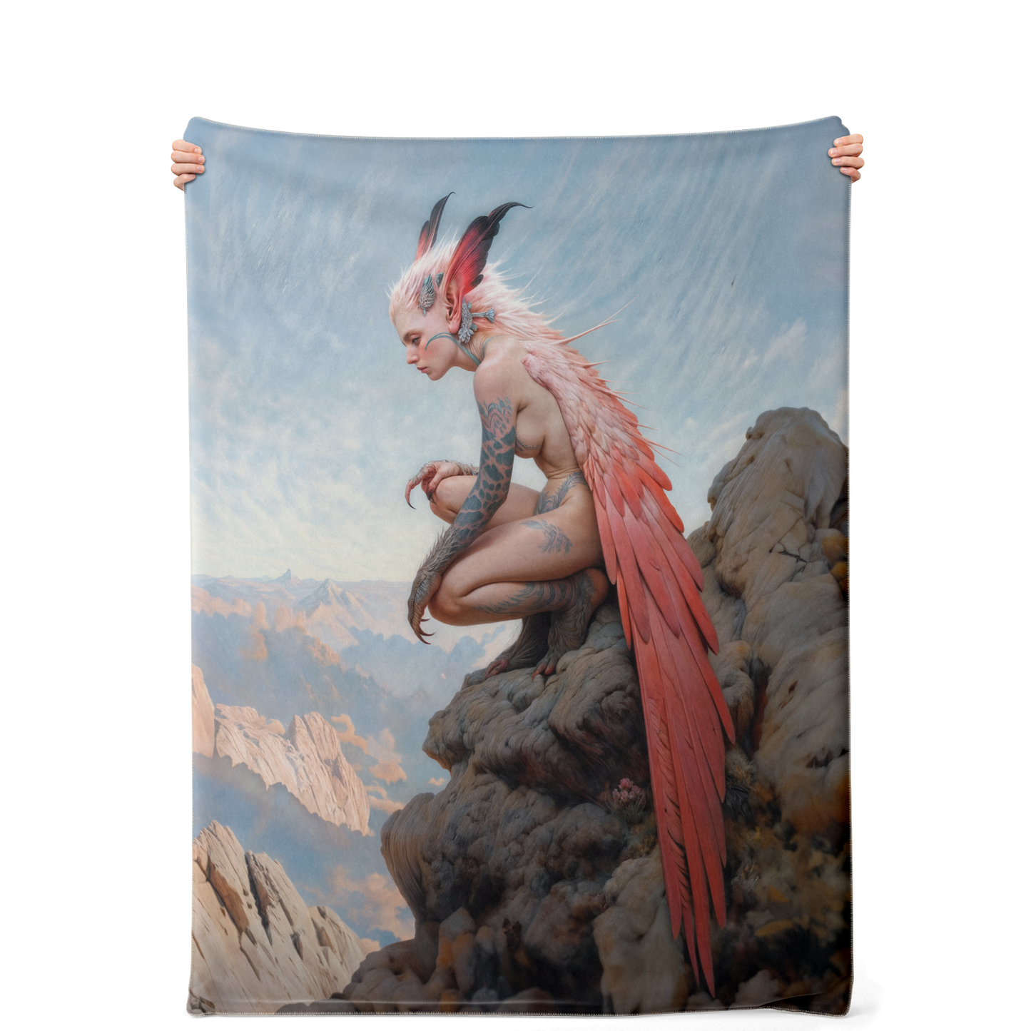 The Crimson Harpy's Oath Premium Microfleece Blanket