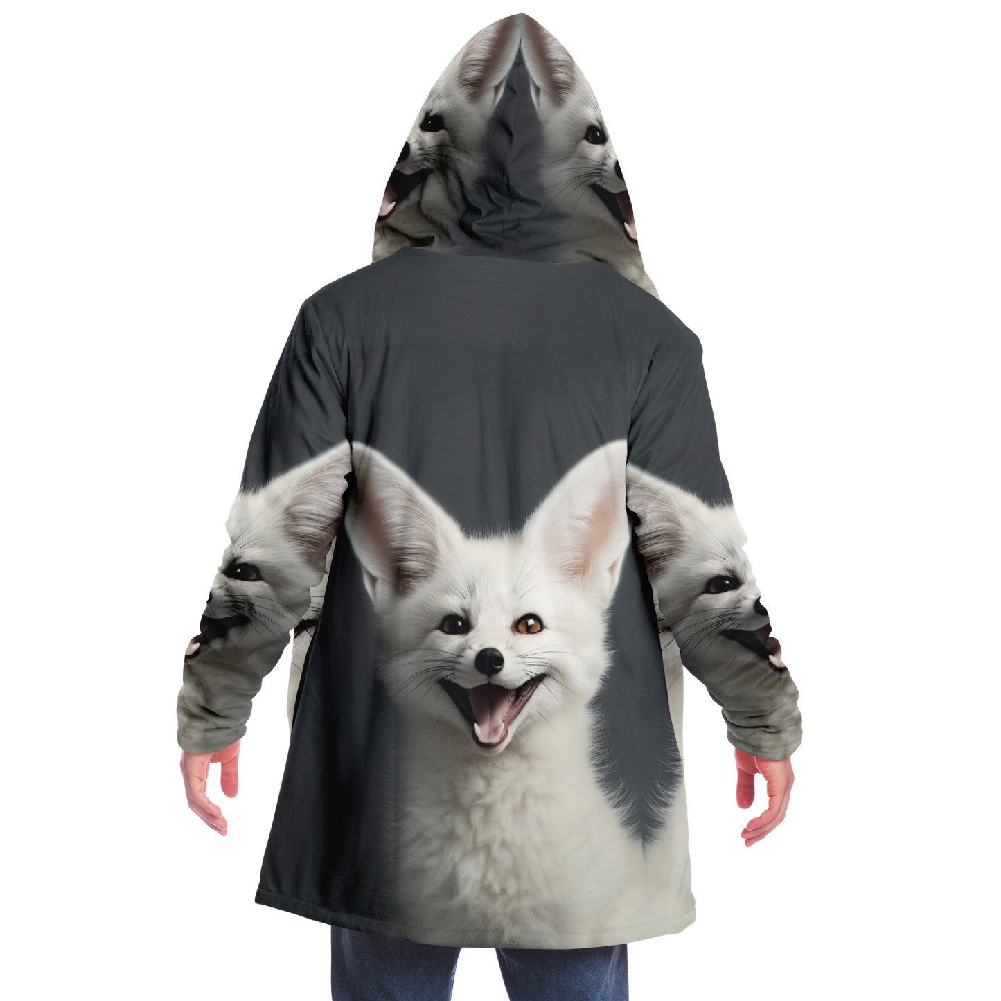 Happy White Fennec Fox Microfleece Cloak