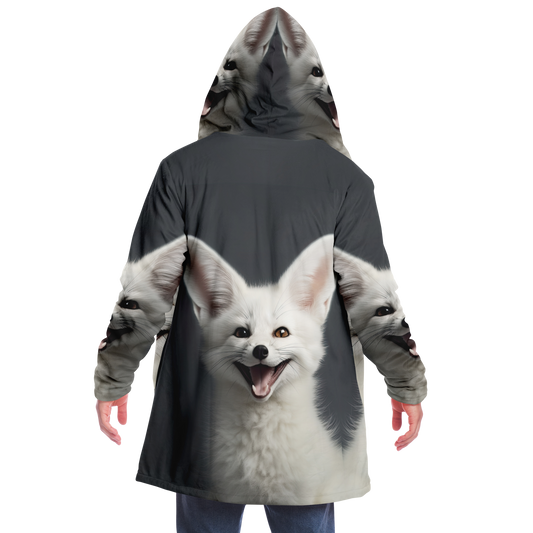 Happy White Fennec Fox Microfleece Cloak