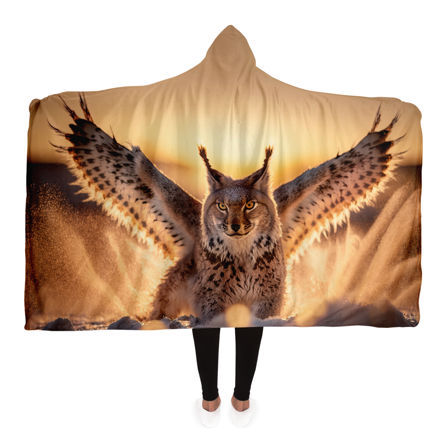 Winged Snow Lynx Hooded Blanket