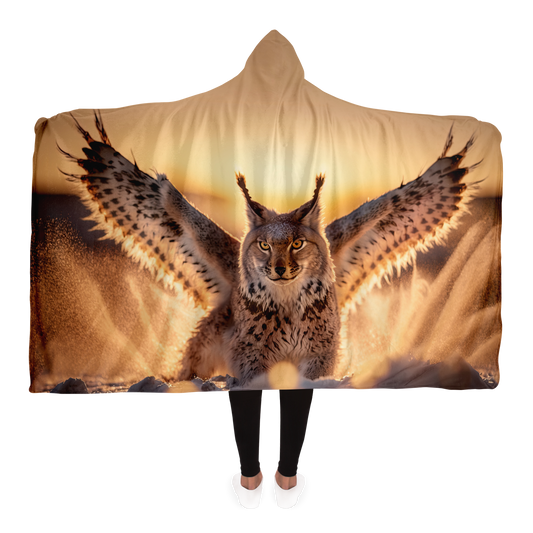 Winged Snow Lynx Hooded Blanket