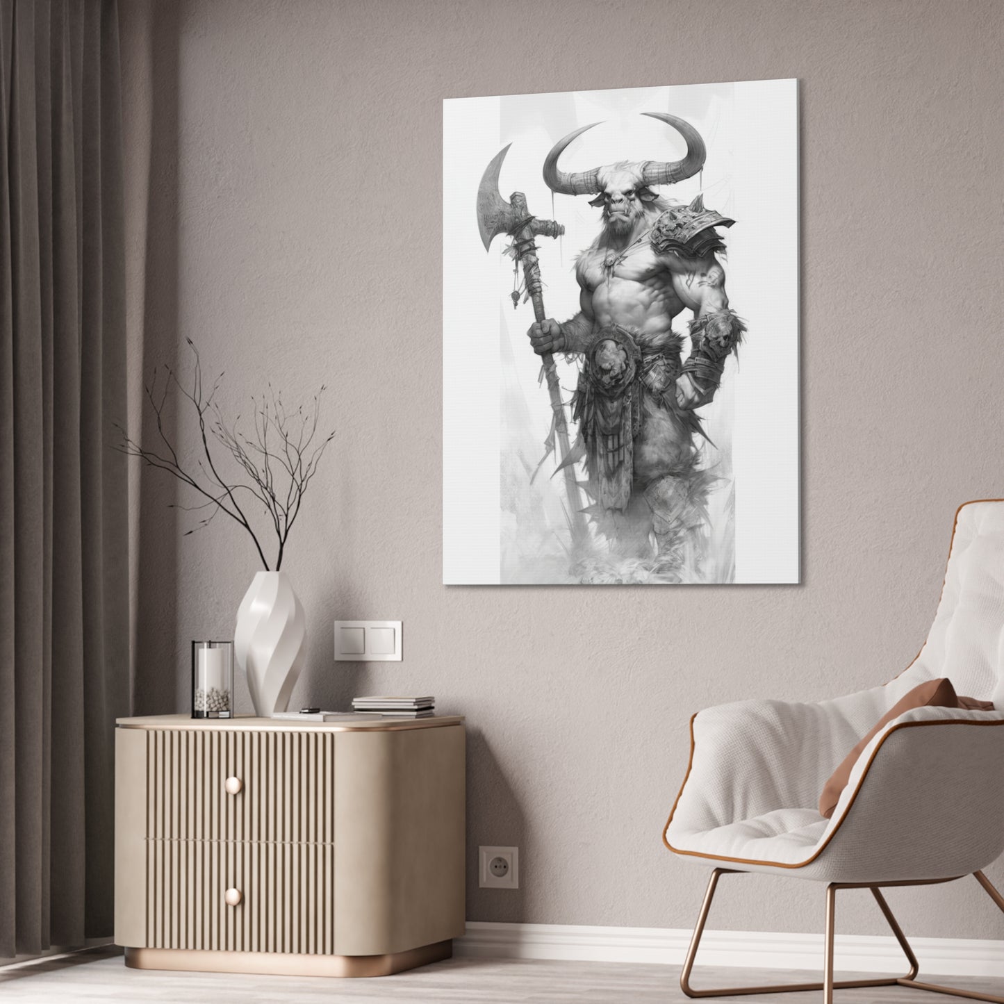 "Minotaur Viking Sketch" Canvas Stretched, 0.75" - Print