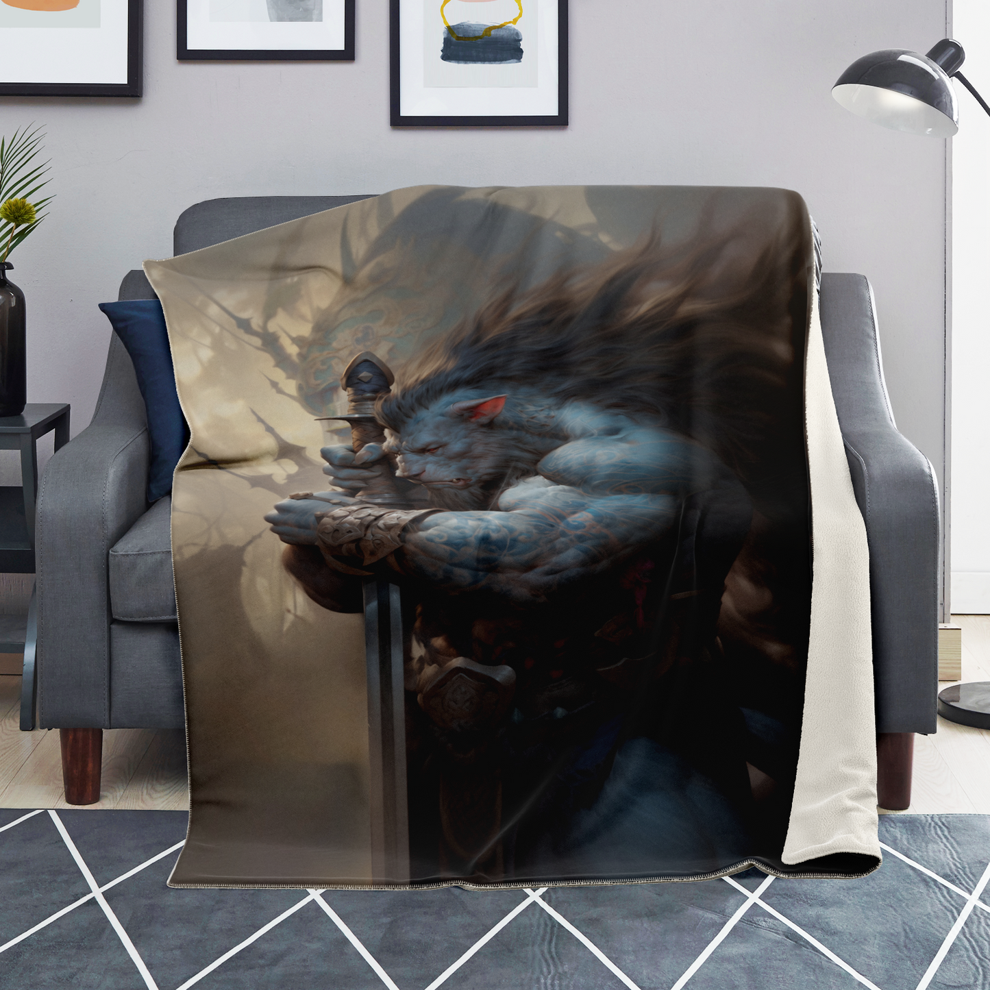 Werewolf Warrior Premium Microfleece Blanket