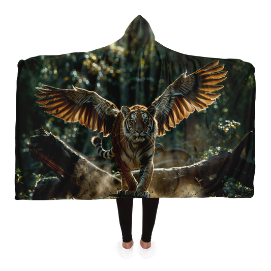 Winged Jungle Tiger Hooded Blanket Sherpa