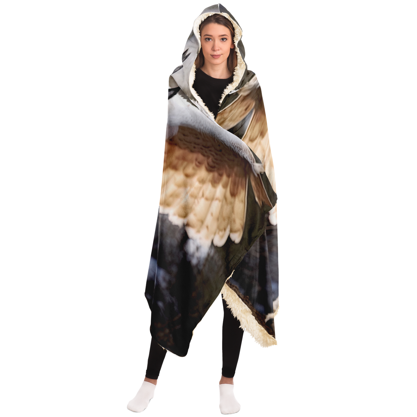 Ivory Winged Lynx Hooded Blanket