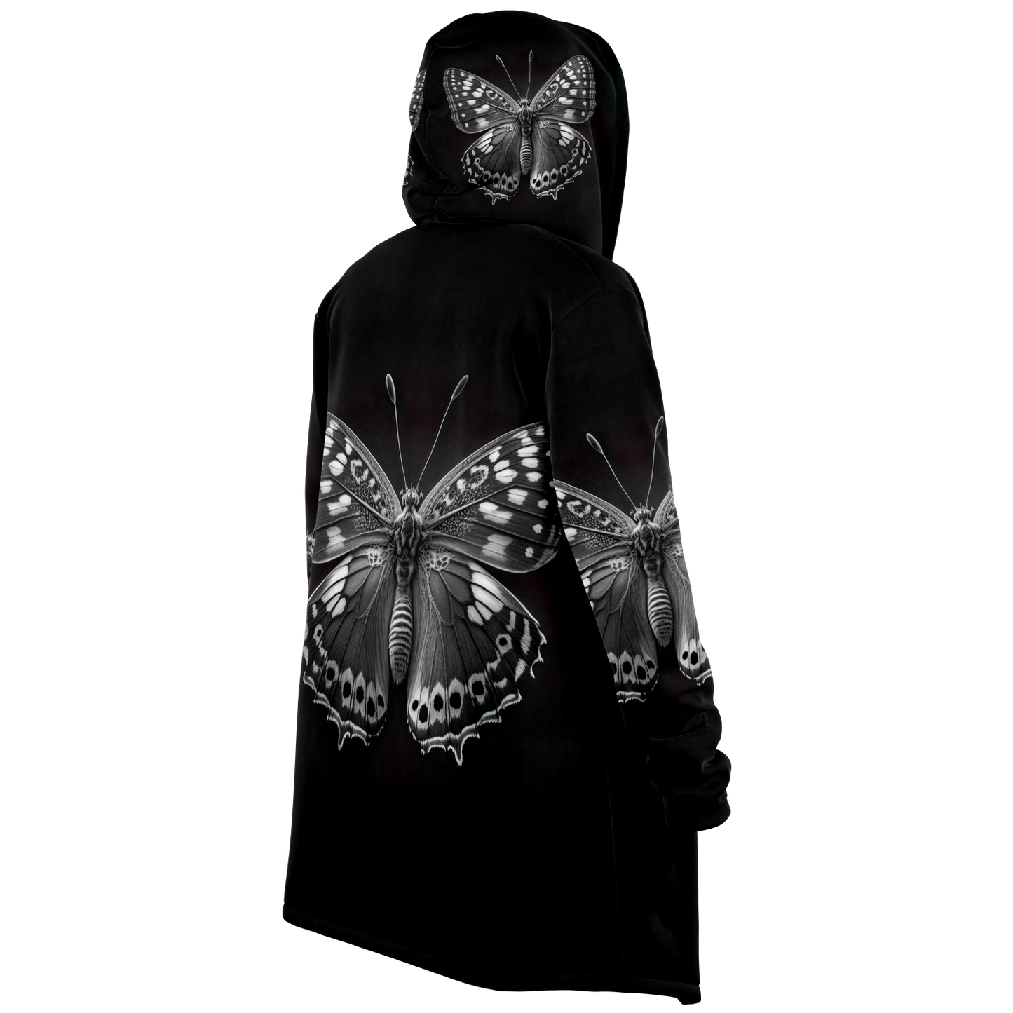 Black And White Macro Butterfly Microfleece Cloak