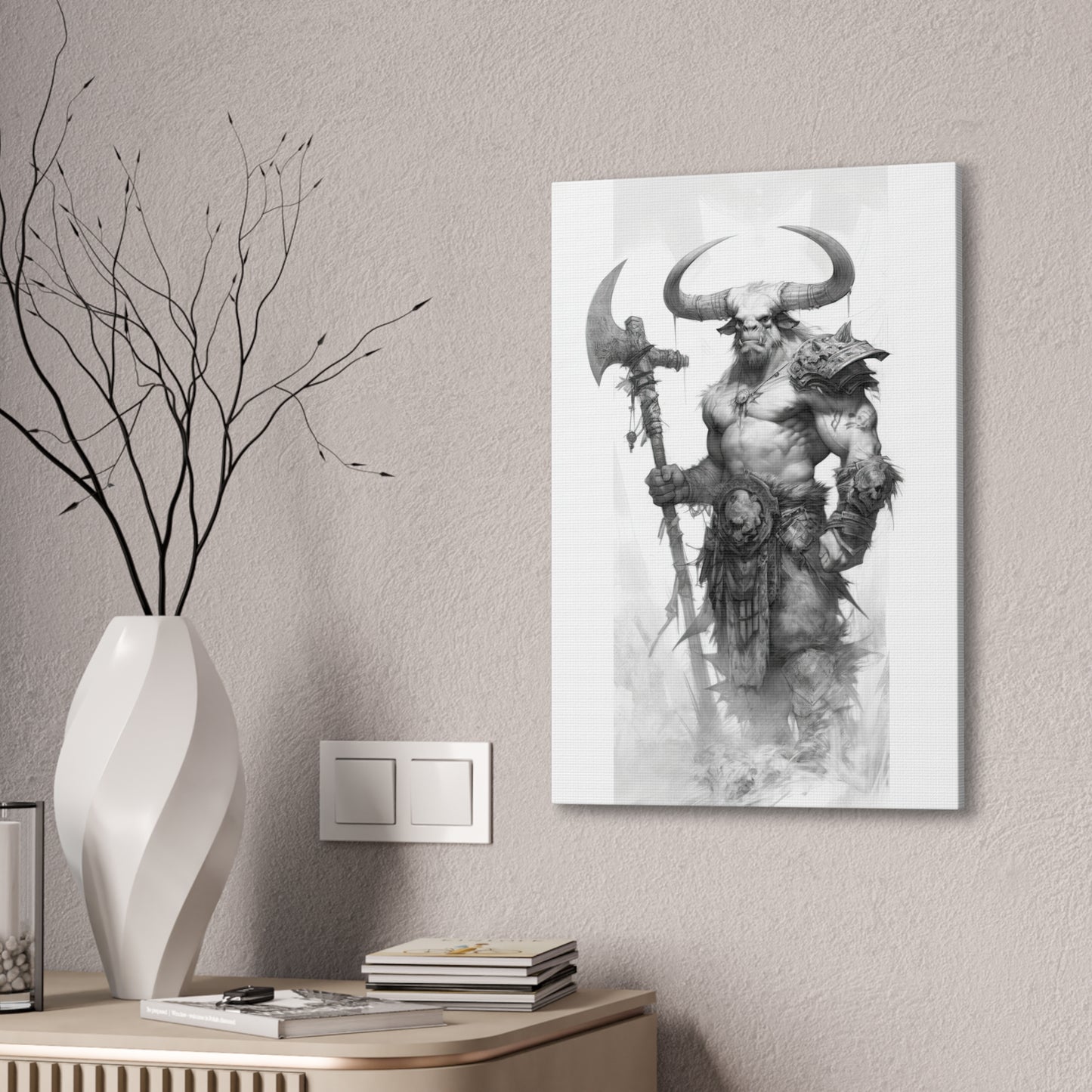 "Minotaur Viking Sketch" Canvas Stretched, 0.75" - Print