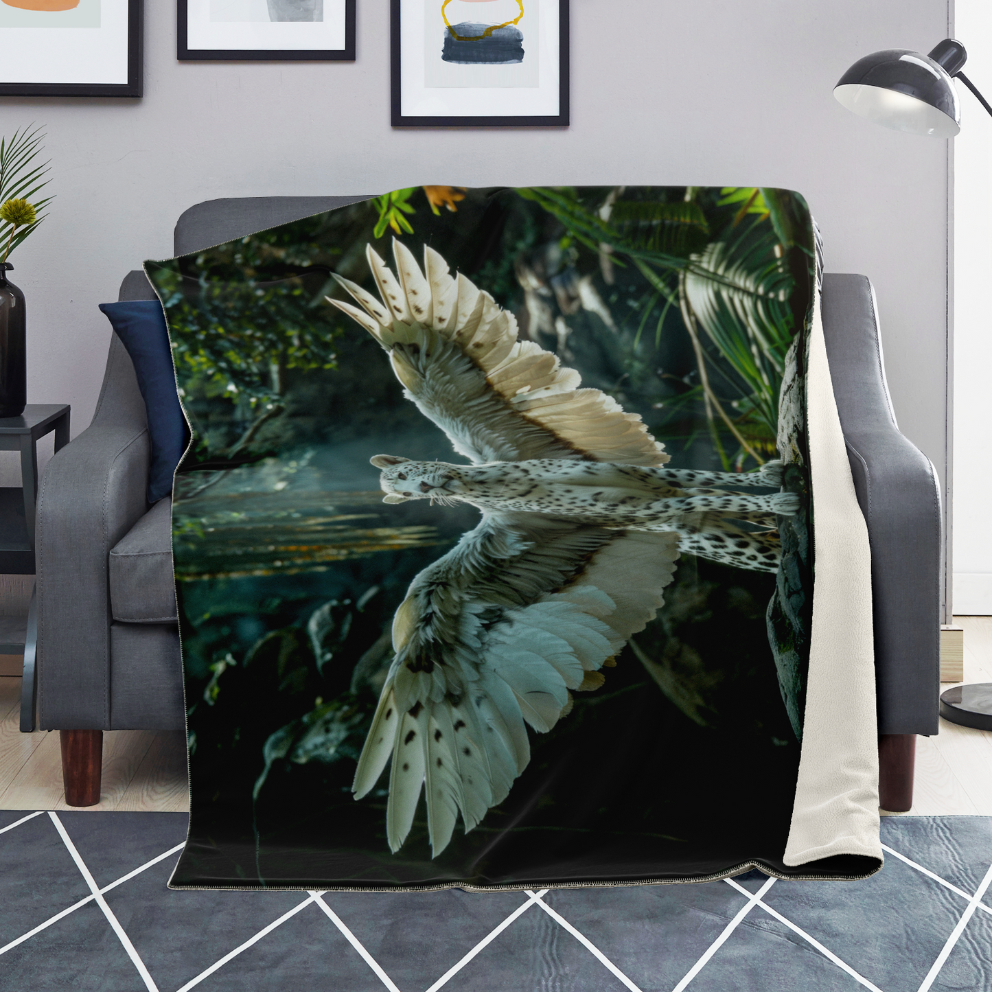 Premium Microfleece Winged Panther Blanket