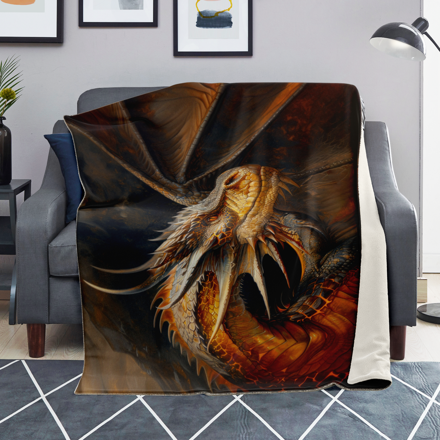 Fireheart - Grandfather Dragon Premium Microfleece Blanket