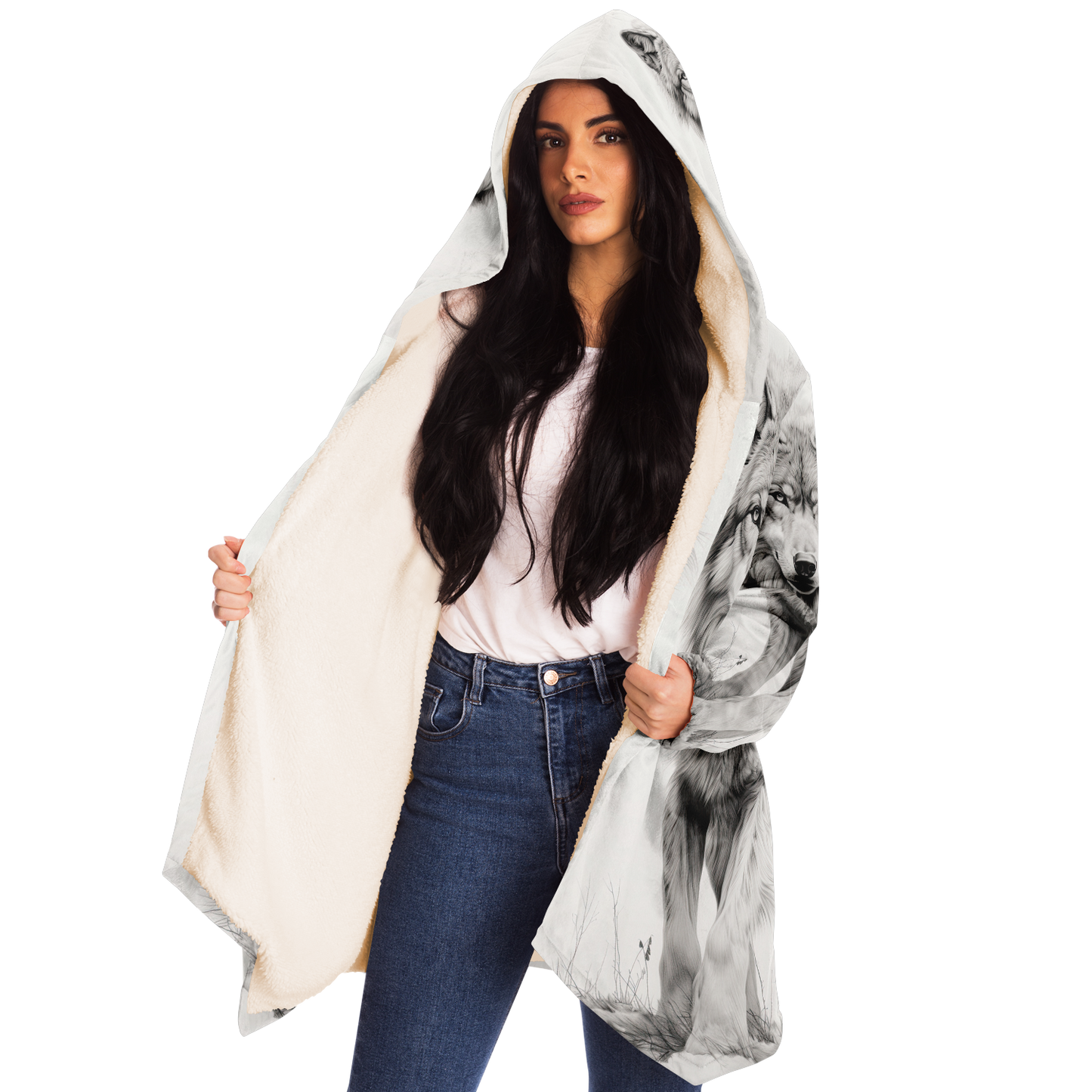 Wolf Sketch Microfleece Cloak