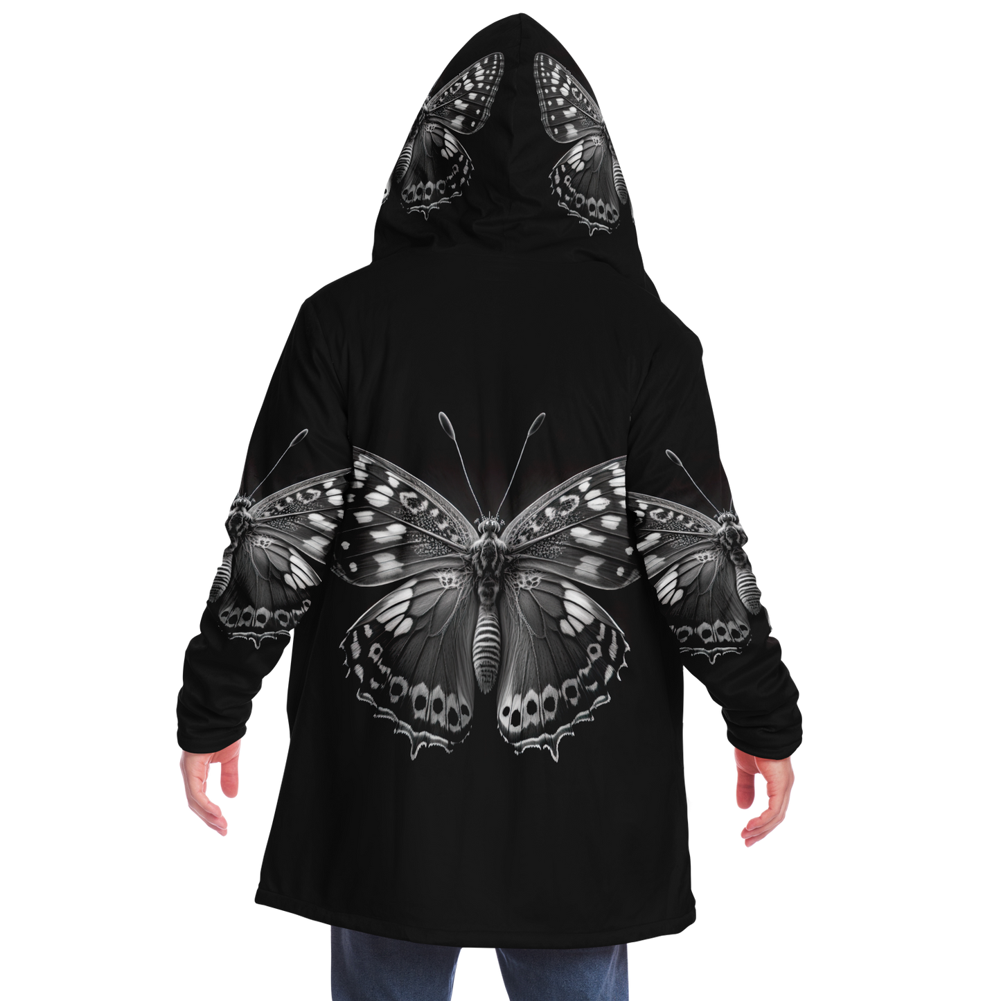 Black And White Macro Butterfly Microfleece Cloak