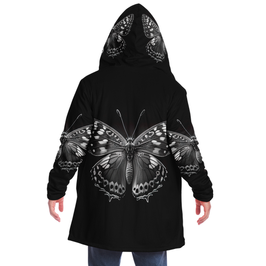 Black And White Macro Butterfly Microfleece Cloak