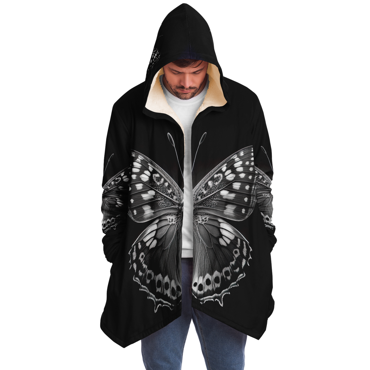 Black And White Macro Butterfly Microfleece Cloak