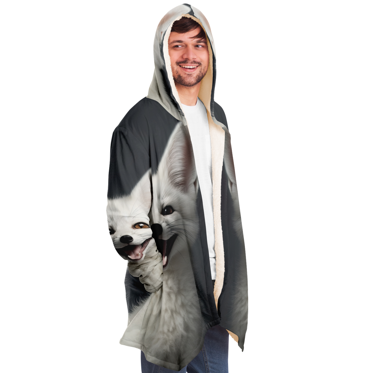 Happy White Fennec Fox Microfleece Cloak