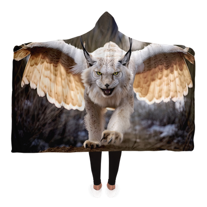 Ivory Winged Lynx Hooded Blanket